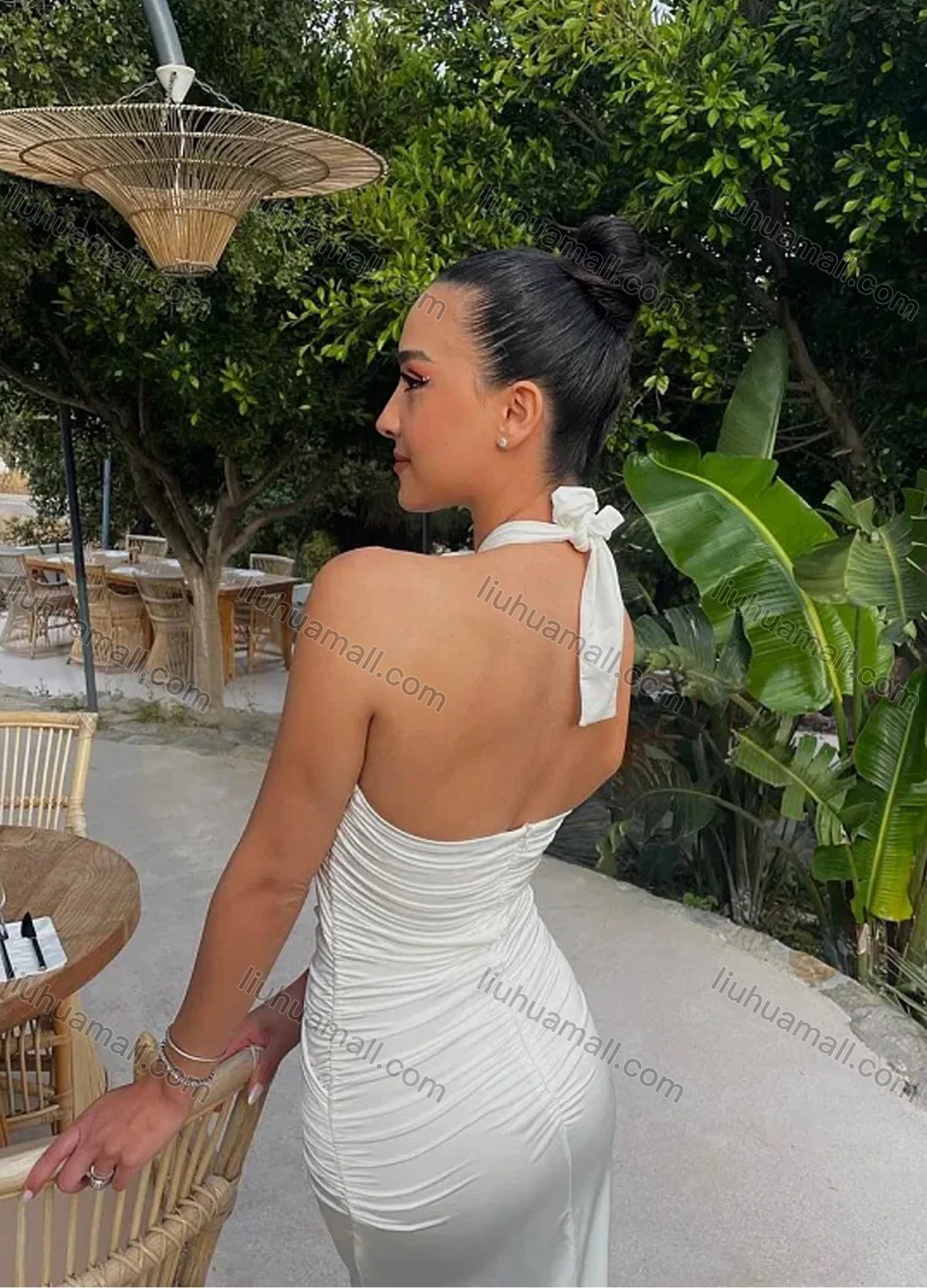 Wholesale Women's Sexy Halter Open Back 3D Floral Wrap Cut Out Maxi Evening Dress - Liuhuamall