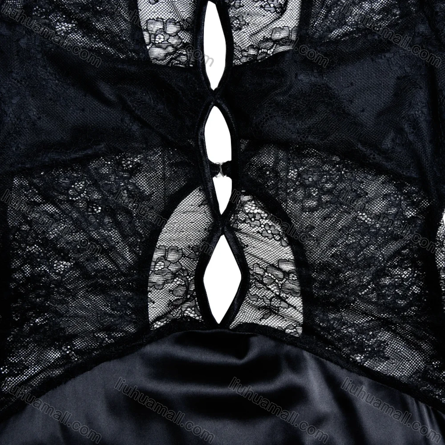 Wholesale Women's Elegant Long Sleeve Crew Neck Guipure Lace Splicing Cut Out Split Thign Maxi Dress - Liuhuamall