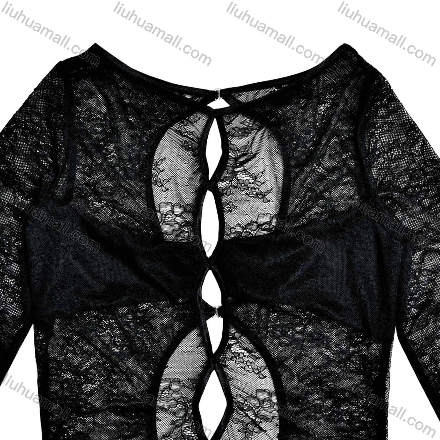 Wholesale Women's Elegant Long Sleeve Crew Neck Guipure Lace Splicing Cut Out Split Thign Maxi Dress - Liuhuamall