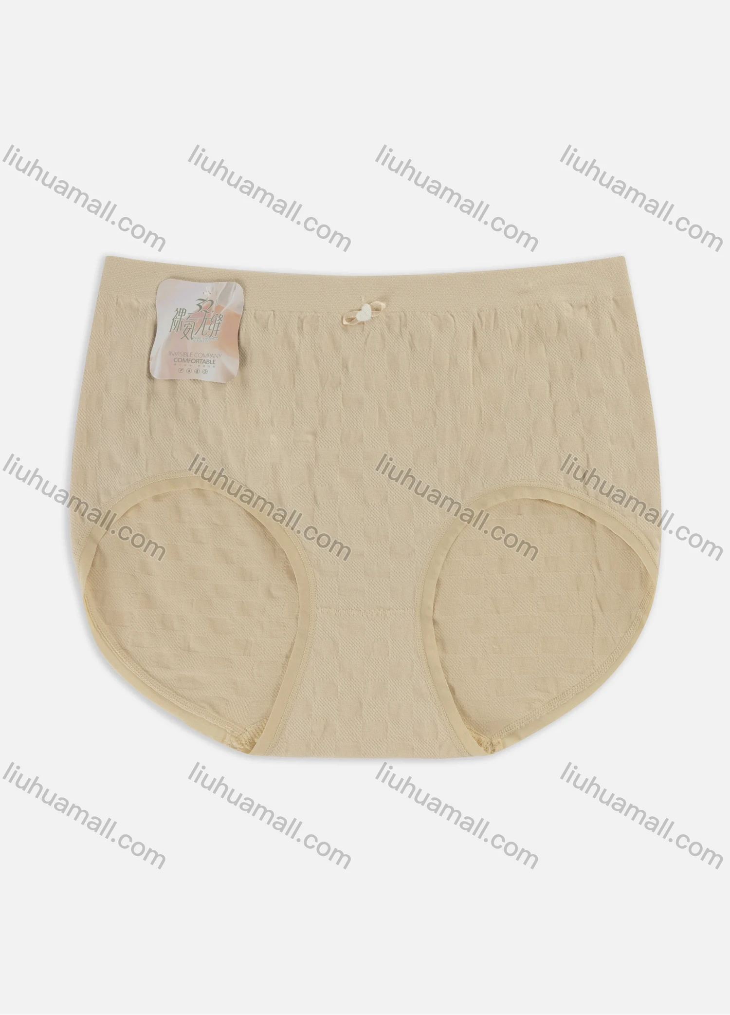 Wholesale Women's Plain Gingham Texture Bow Knot Seamless Comfortable High Stretchy Briefs 6002# - Liuhuamall