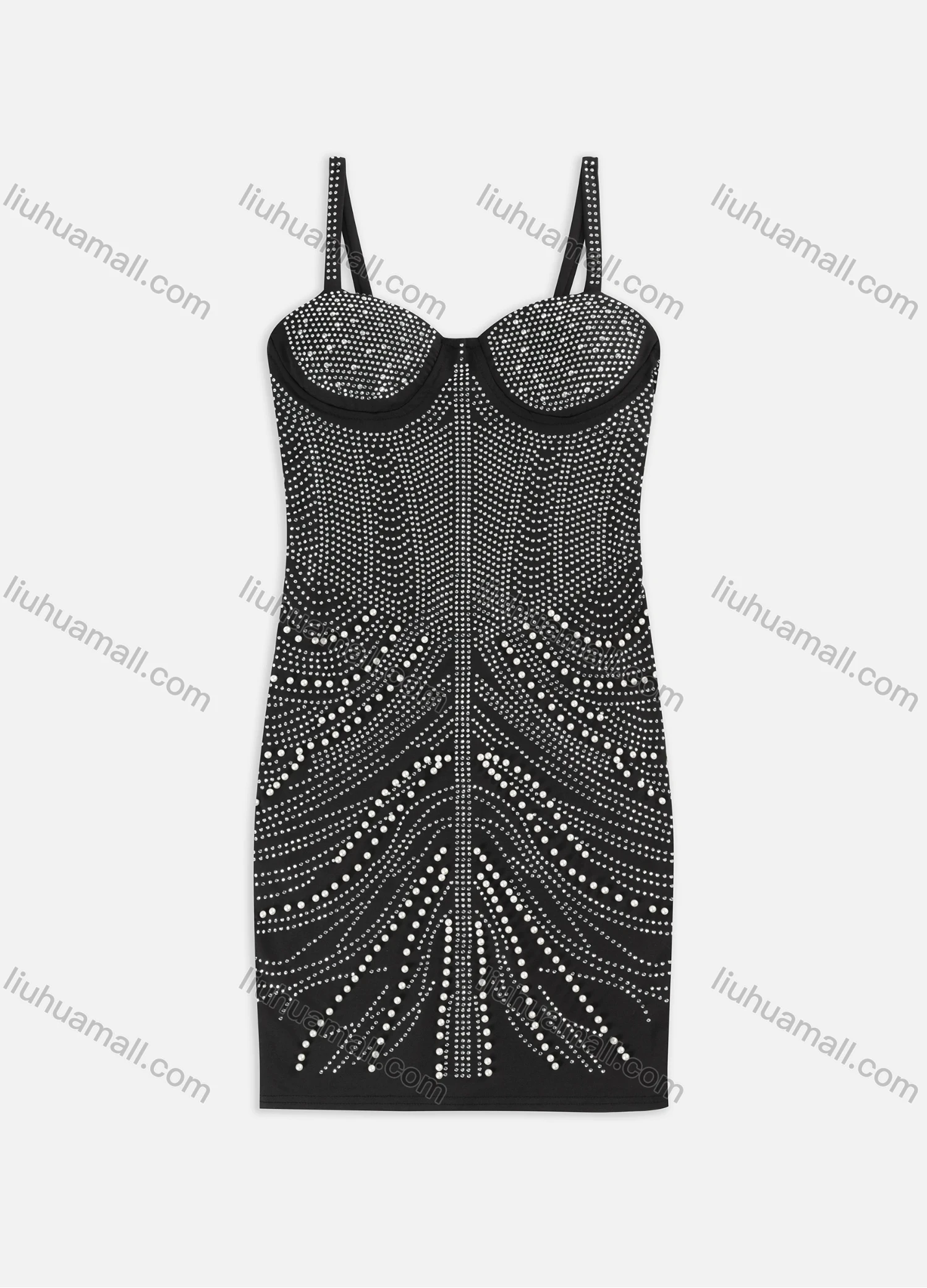 Wholesale Women's Glamorous Plain Rhinestone Pearl Decor Bodycon Cami Short Dress XM-30# - Liuhuamall
