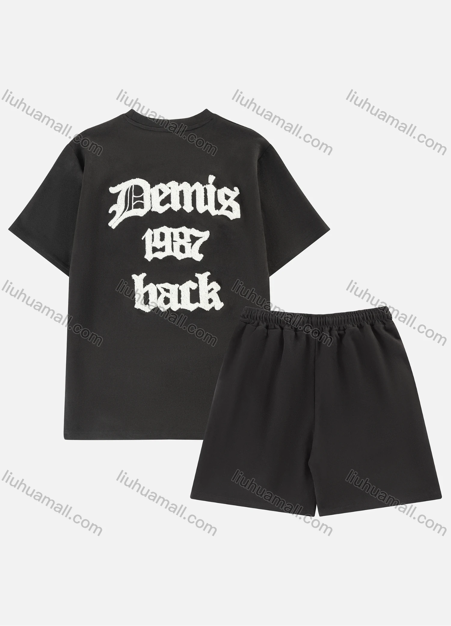 Wholesale Men's Casual Letter Print Short Sleeve T-Shirts & Drawstring Patch Pocket Shorts 2 Piece Set - Liuhuamall