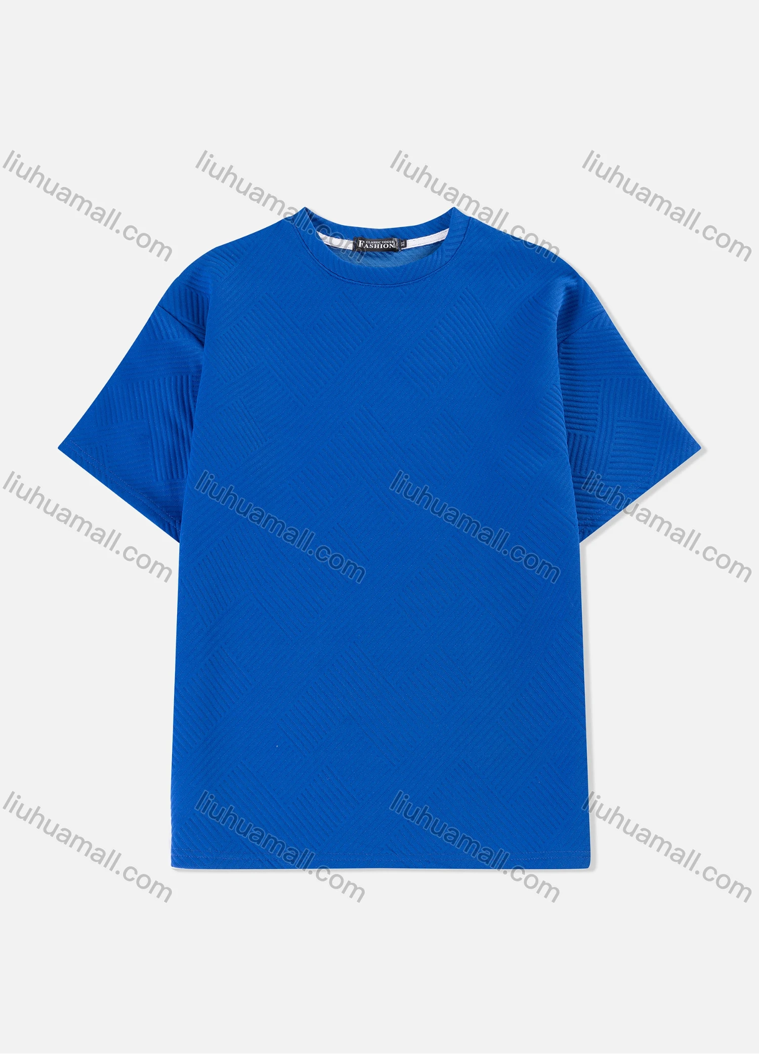 Wholesale Men's Casual Plain Texture Drop Shoulder Short Sleeve T-Shirts & Drawstring Patch Pocket Shorts 2 Piece Set - Liuhuamall