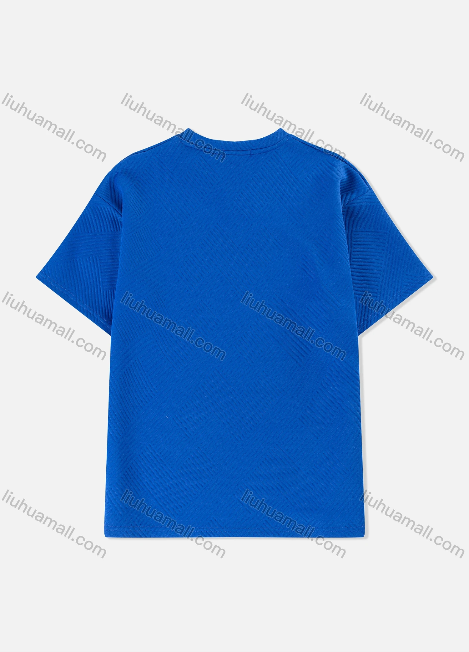 Wholesale Men's Casual Plain Texture Drop Shoulder Short Sleeve T-Shirts & Drawstring Patch Pocket Shorts 2 Piece Set - Liuhuamall