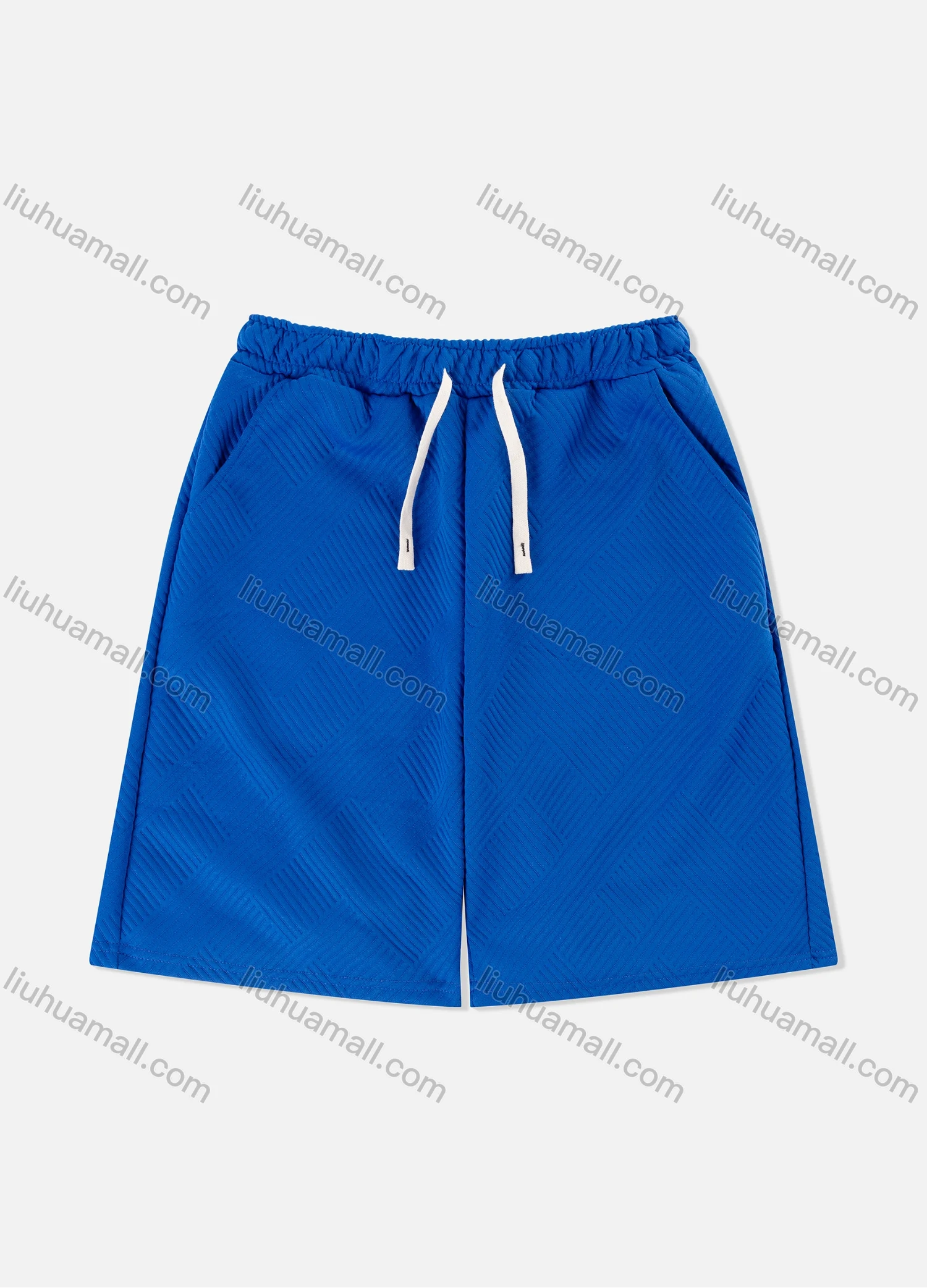 Wholesale Men's Casual Plain Texture Drop Shoulder Short Sleeve T-Shirts & Drawstring Patch Pocket Shorts 2 Piece Set - Liuhuamall