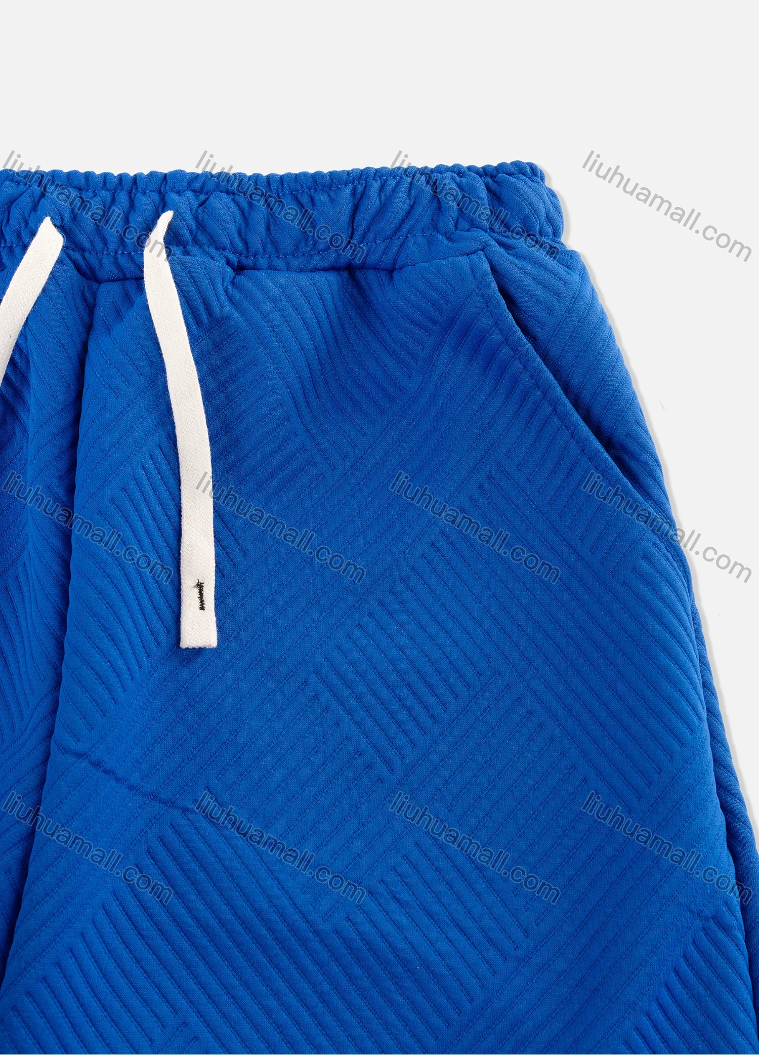 Wholesale Men's Casual Plain Texture Drop Shoulder Short Sleeve T-Shirts & Drawstring Patch Pocket Shorts 2 Piece Set - Liuhuamall