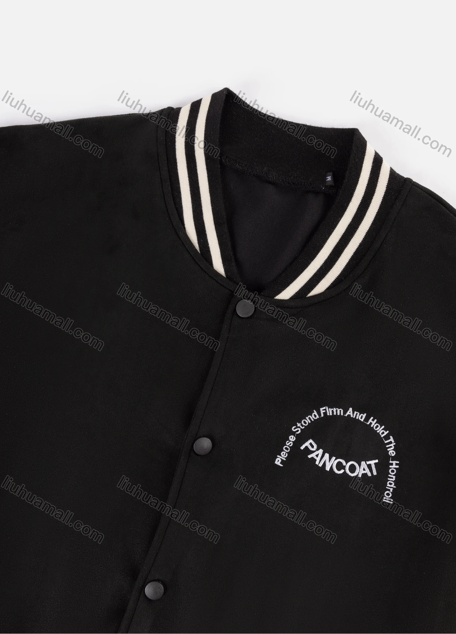 Wholesale Men's Fashion Letter Print Button Down Long Sleeve Contrast Pocket Striped Trim Baseball Jacket - Liuhuamall