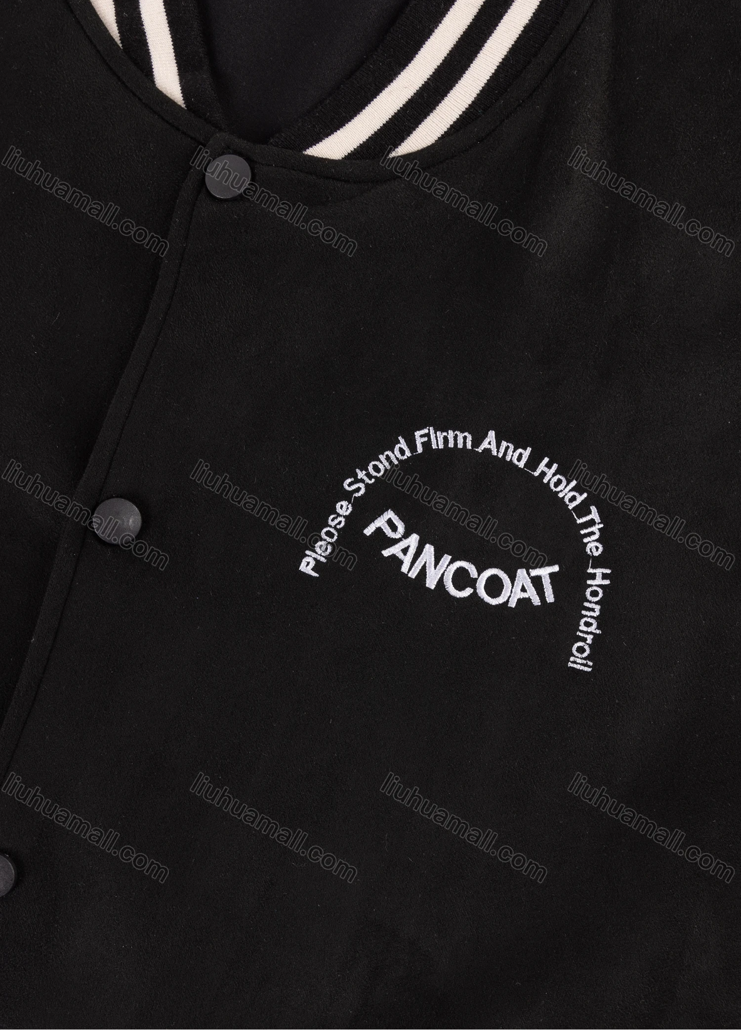 Wholesale Men's Fashion Letter Print Button Down Long Sleeve Contrast Pocket Striped Trim Baseball Jacket - Liuhuamall