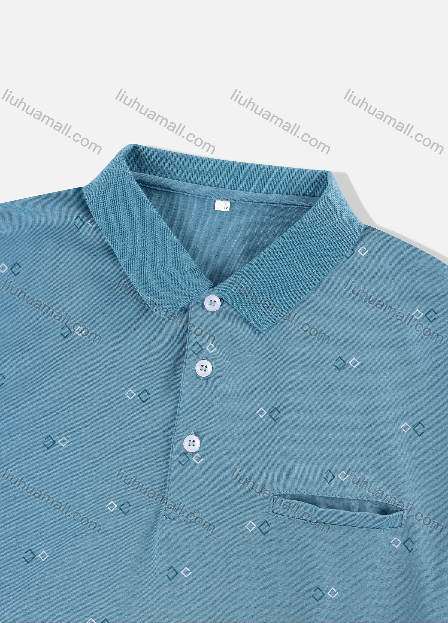 Wholesale Men's Casual Allover Geometric Print Short Sleeve Patch Pocket Polo Shirt - Liuhuamall