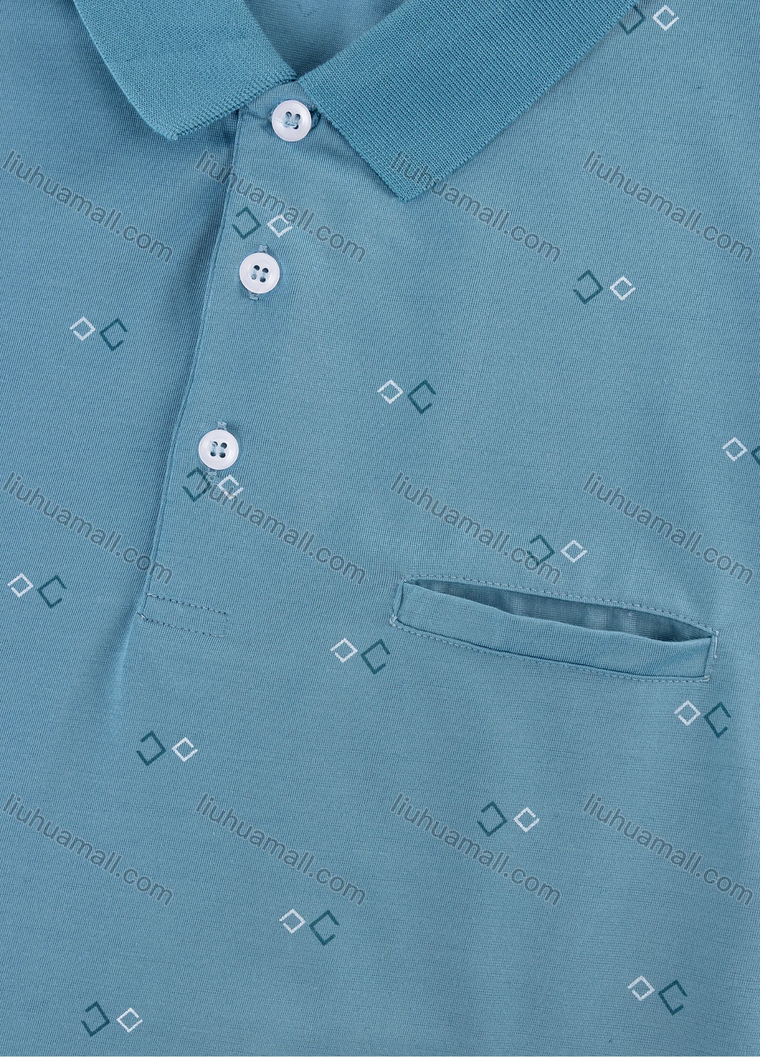 Wholesale Men's Casual Allover Geometric Print Short Sleeve Patch Pocket Polo Shirt - Liuhuamall