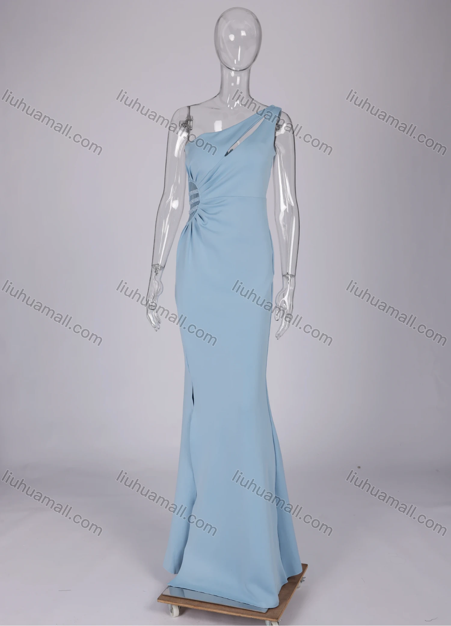 Wholesale Women's One Shoulder Splicing Cut Out Split Thign Floor Length Evening Dress - Liuhuamall