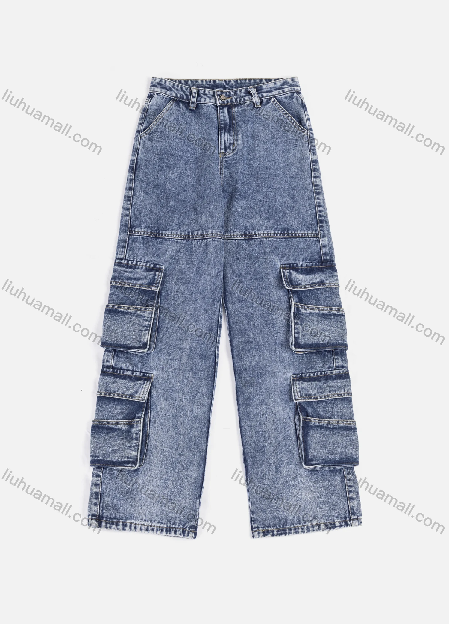 Wholesale Women's Casual Splicing Multiple Pockets Wash Long Jeans 7001# - Liuhuamall