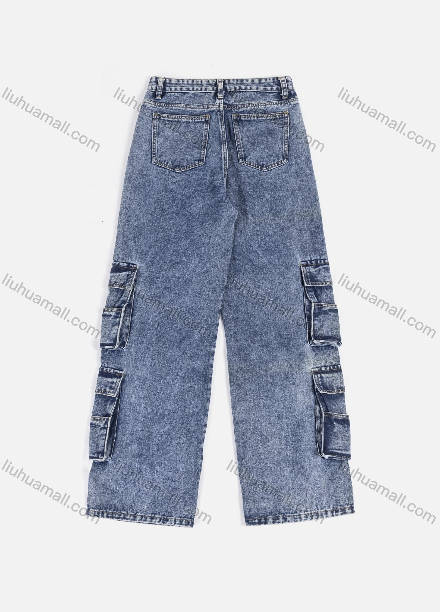 Wholesale Women's Casual Splicing Multiple Pockets Wash Long Jeans 7001# - Liuhuamall