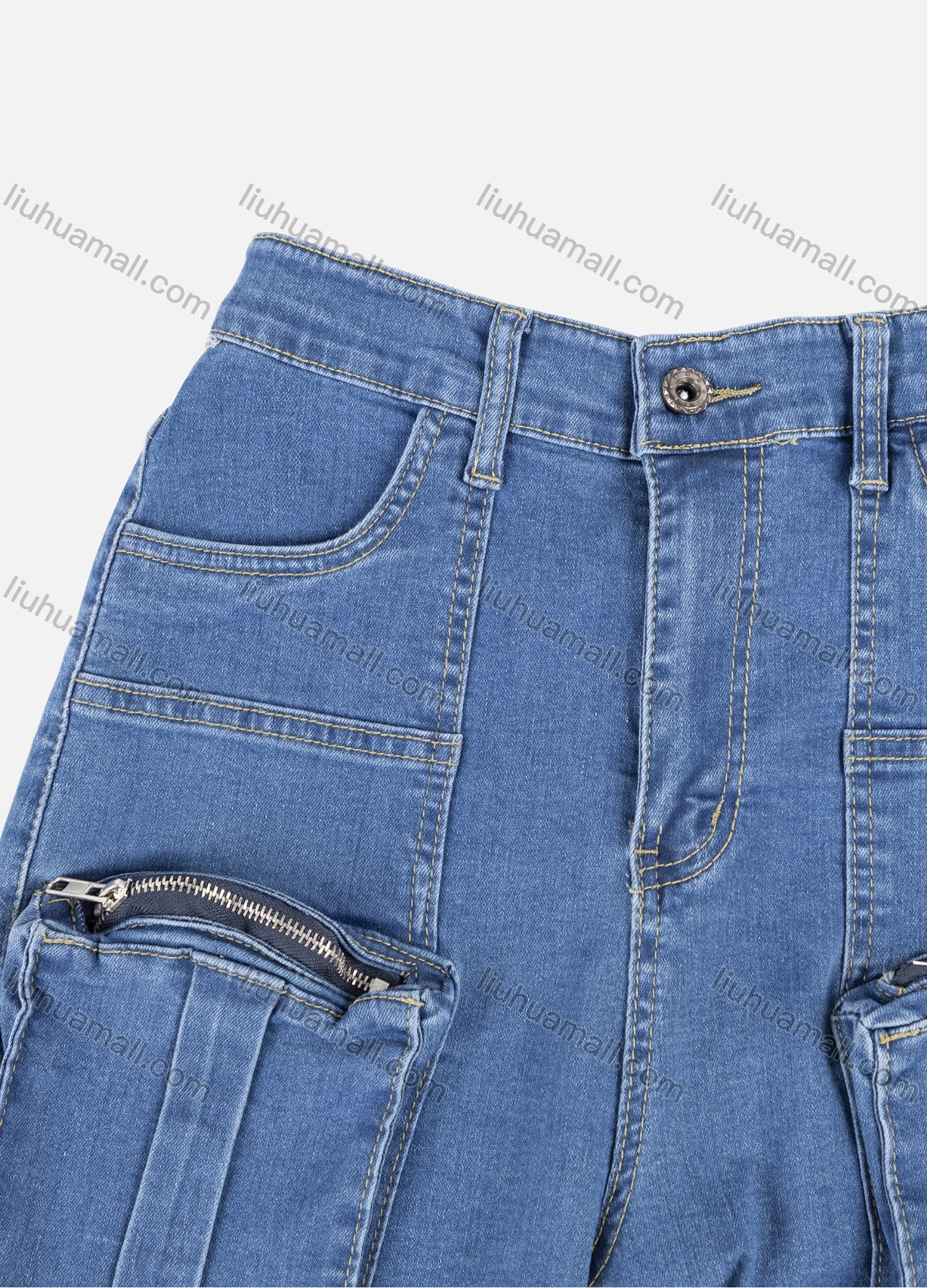 Wholesale Women's Casual Splicing Multiple Zipper Pockets Long Jeans 7002# - Liuhuamall