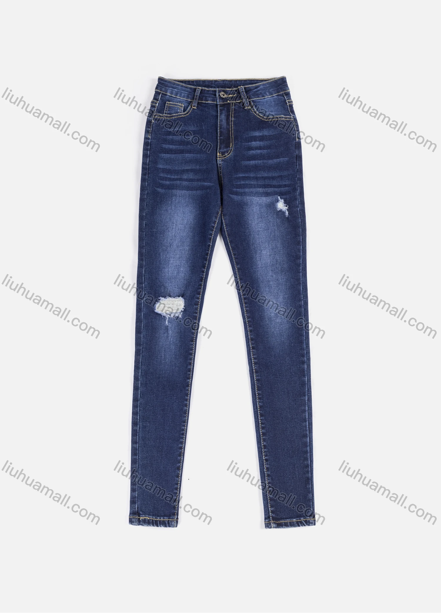 Wholesale Women's Casual High Waist Stretch Ripped Slim Fit Jeans 7003# - Liuhuamall