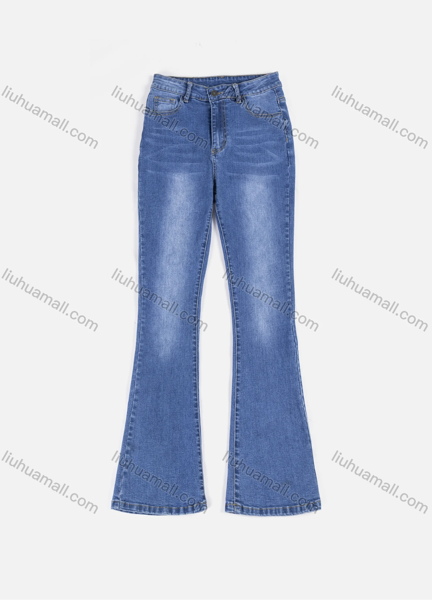 Wholesale Women's Casual Slim Fit Plain Zipper Fly Pockets Flared Denim Jeans 7005# - Liuhuamall