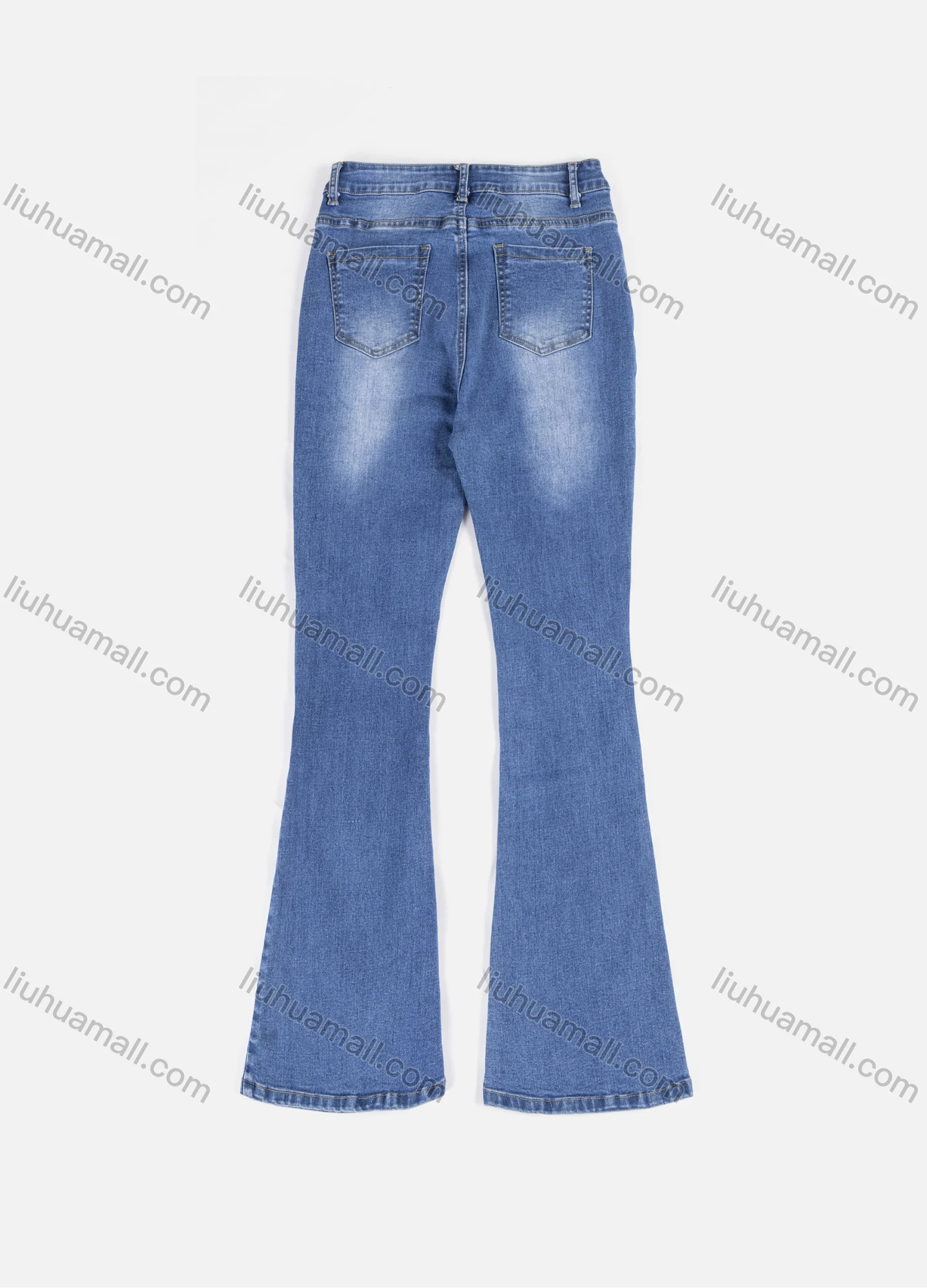 Wholesale Women's Casual Slim Fit Plain Zipper Fly Pockets Flared Denim Jeans 7005# - Liuhuamall