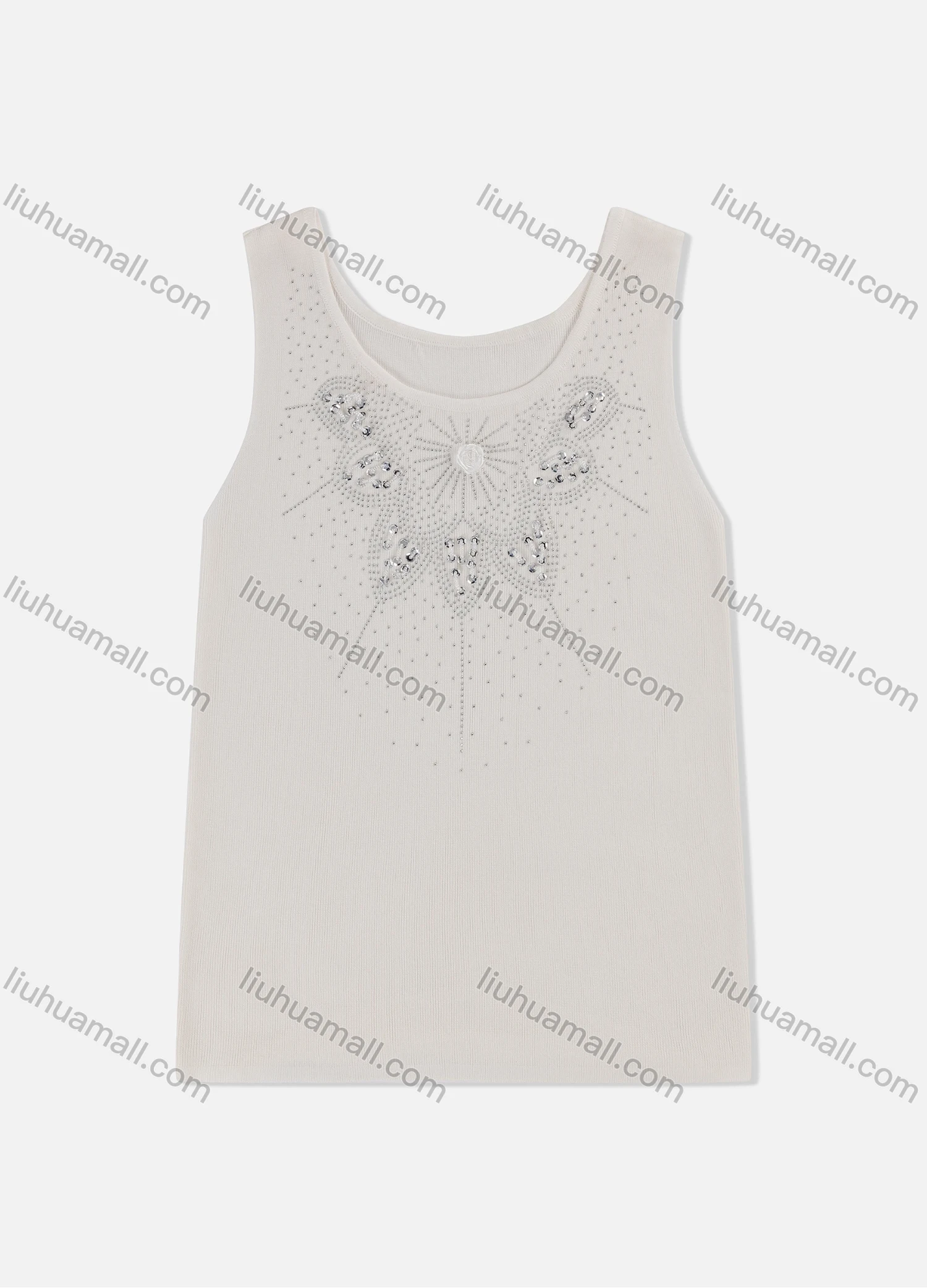 Wholesale Women's Casual Plain Scoop Neck Rhinestone Metal Decor Beaded Tank Top 133A18A# - Liuhuamall