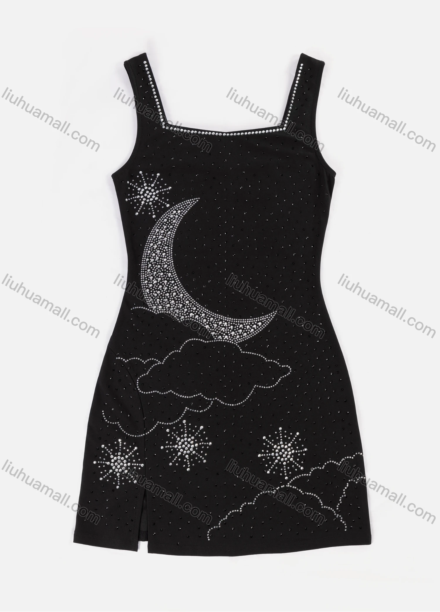 Wholesale Women's Fashion Plain Rhinestone Graphic Split Hem Tank Short Dress FD3436# - Liuhuamall