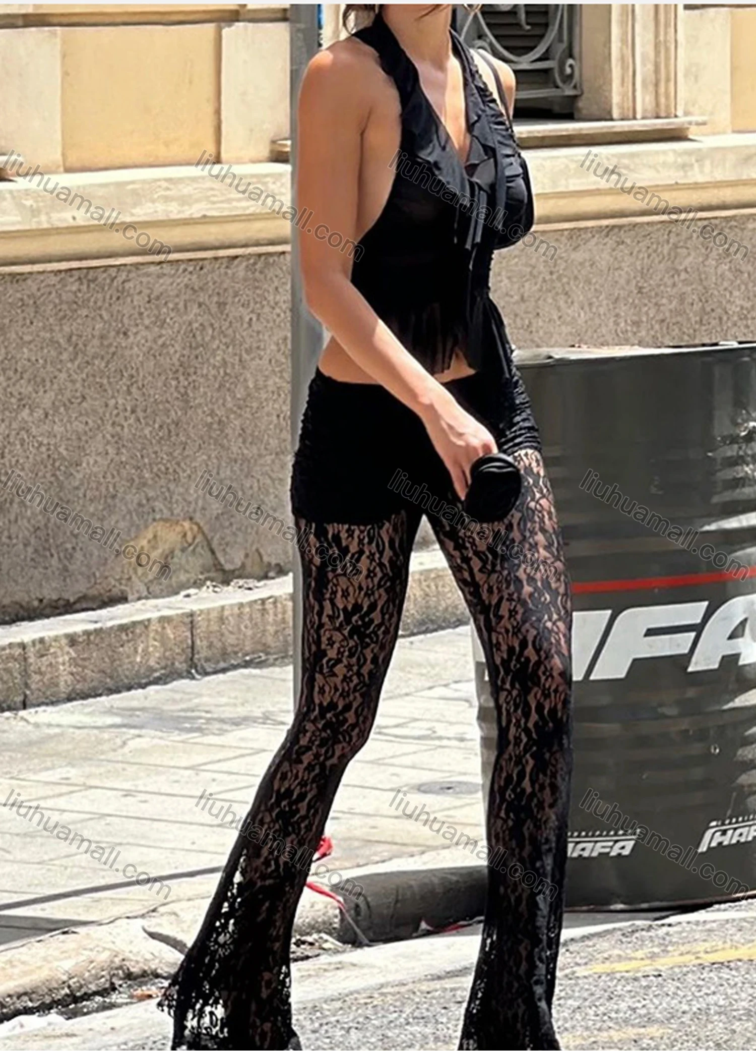 Wholesale Women's Sexy Guipure Lace Splicing Flare Leg Long Pant - Liuhuamall