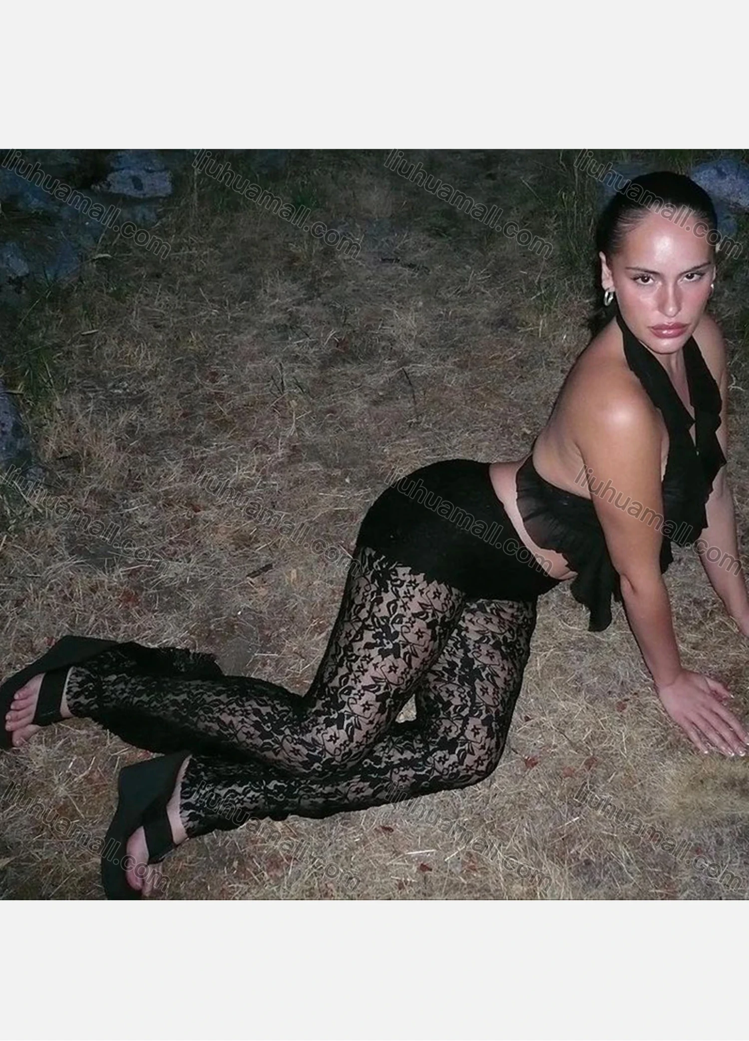 Wholesale Women's Sexy Guipure Lace Splicing Flare Leg Long Pant - Liuhuamall