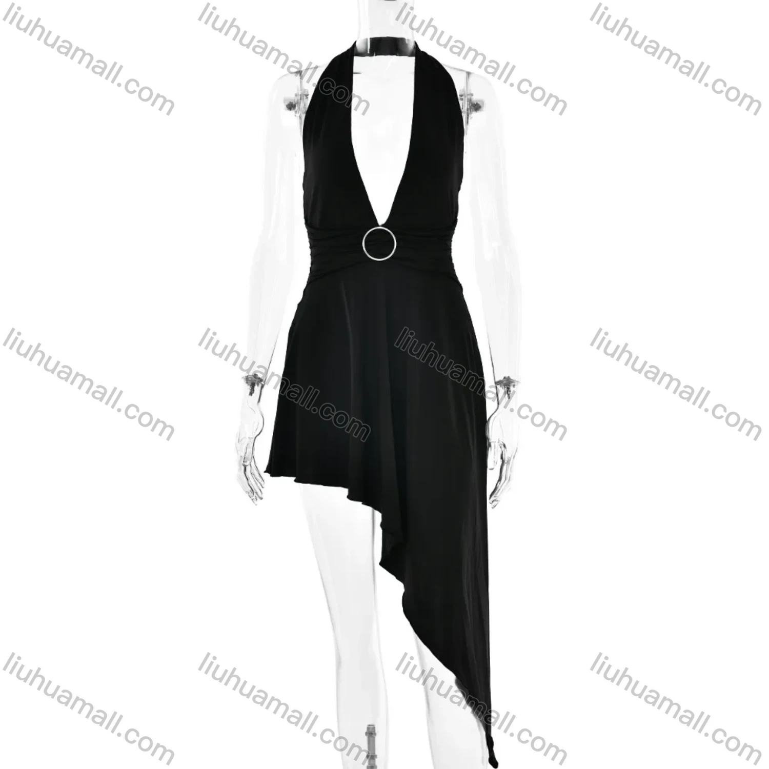 Wholesale Women's Elegant Plunge Neck Asymmetriacl Hem Splicing Maxi Evening Dress - Liuhuamall