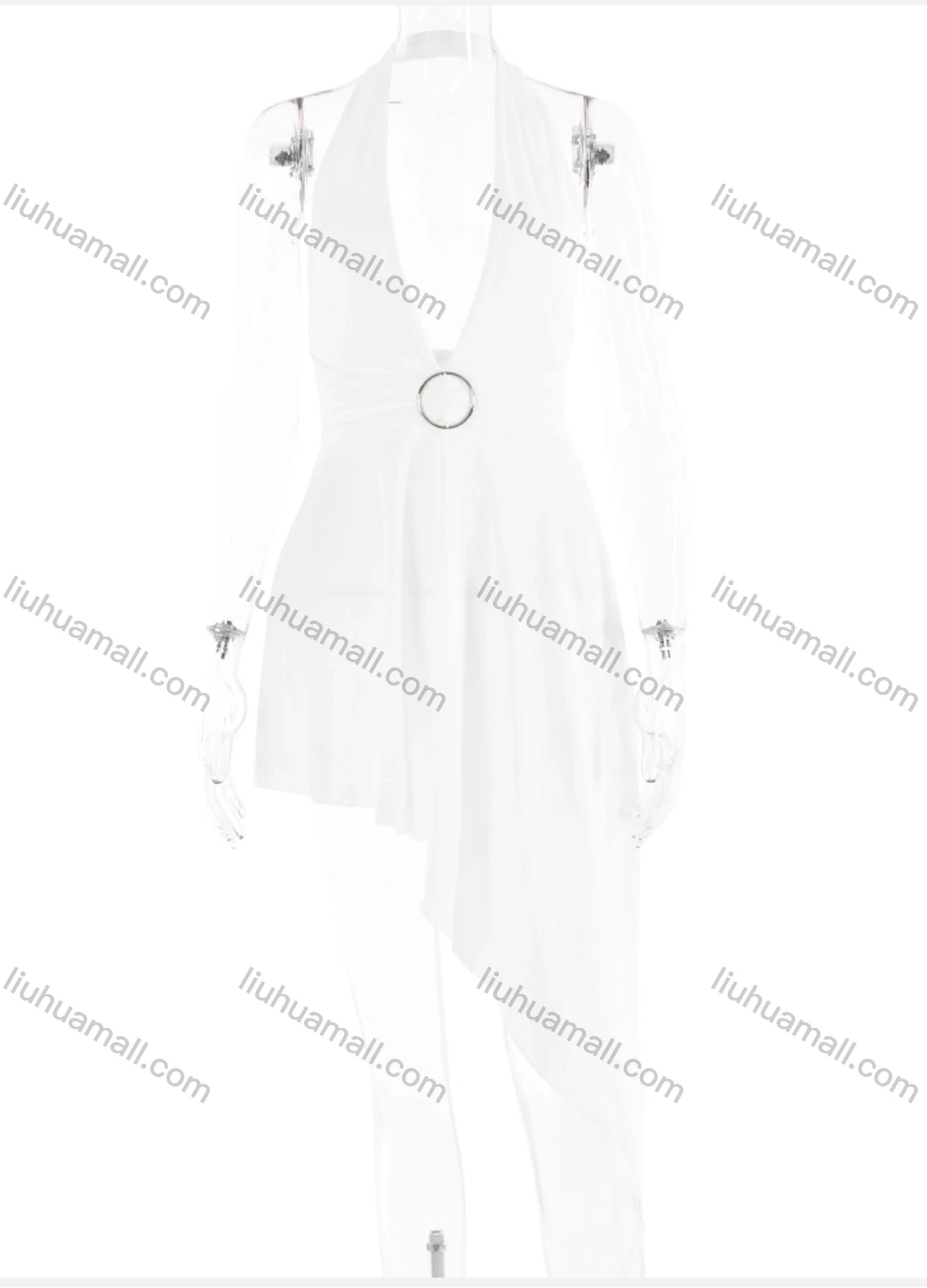 Wholesale Women's Elegant Plunge Neck Asymmetriacl Hem Splicing Maxi Evening Dress - Liuhuamall