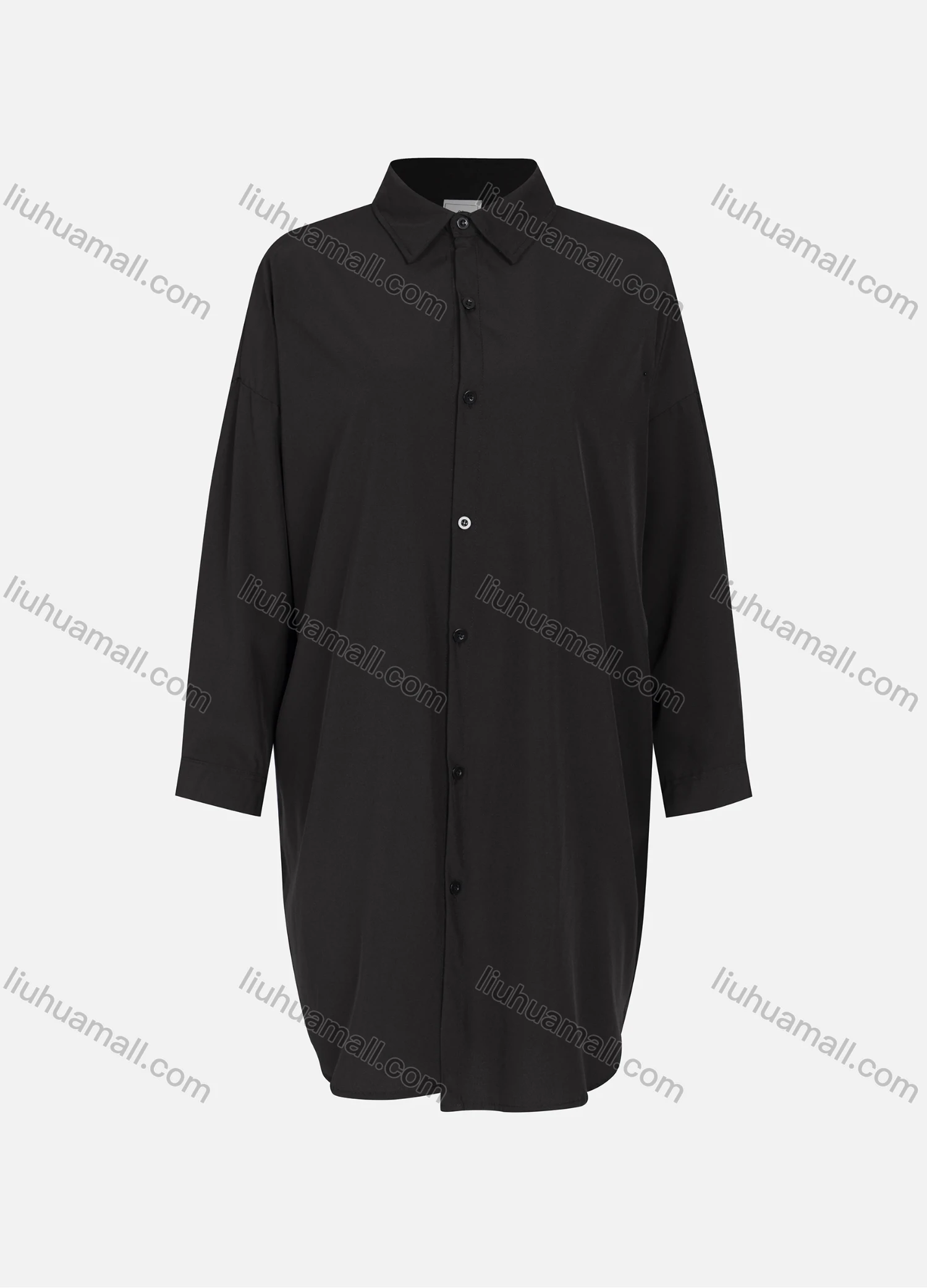 Wholesale Women's Casual Plain Long Sleeve Collared Drop Shoulder Mid Length Shirt 1326# - Liuhuamall