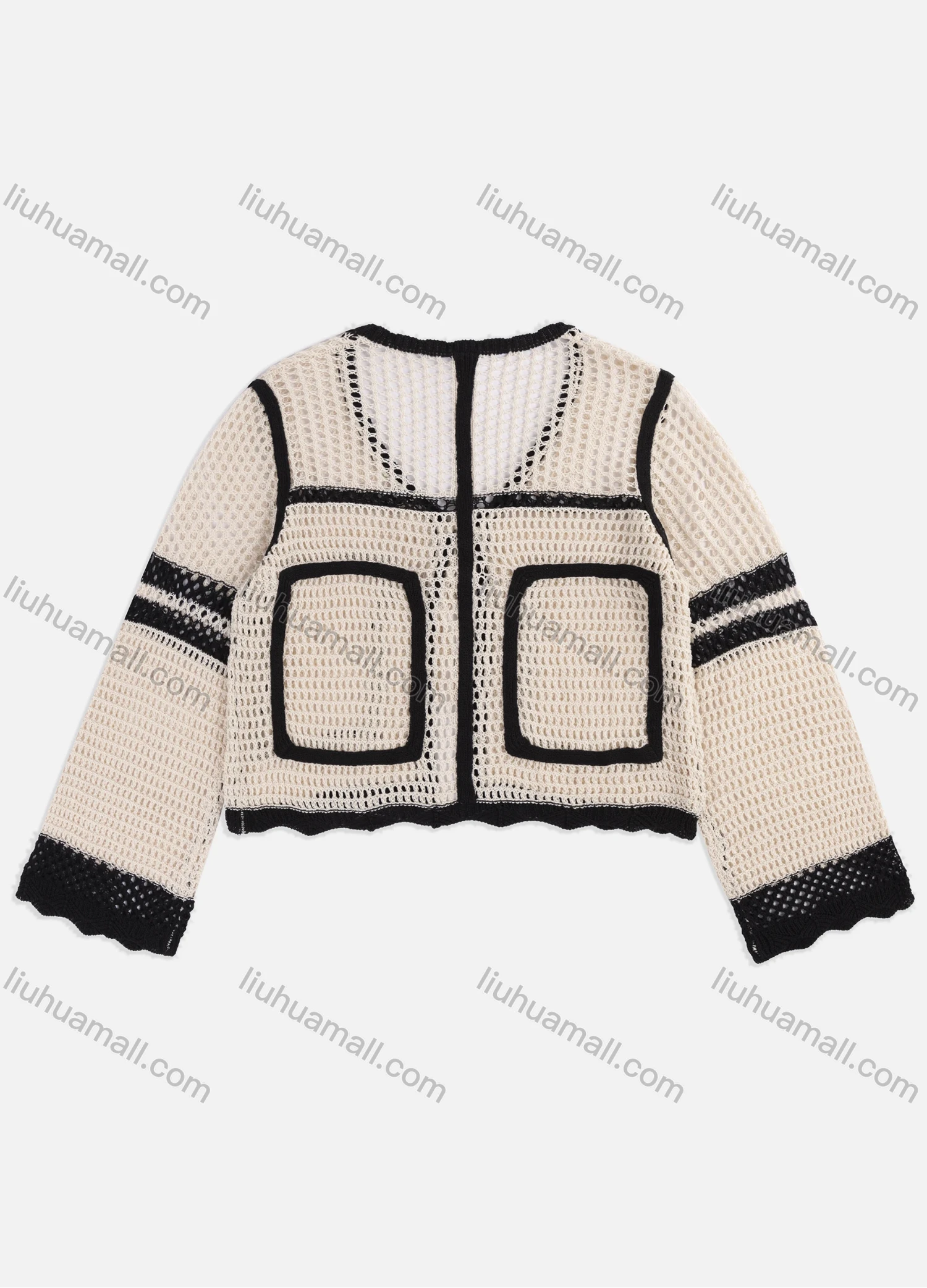 Wholesale Women's Casual Long Sleeve Splicing Hollow Out Drawstring Cover Up Cardigan A653# - Liuhuamall