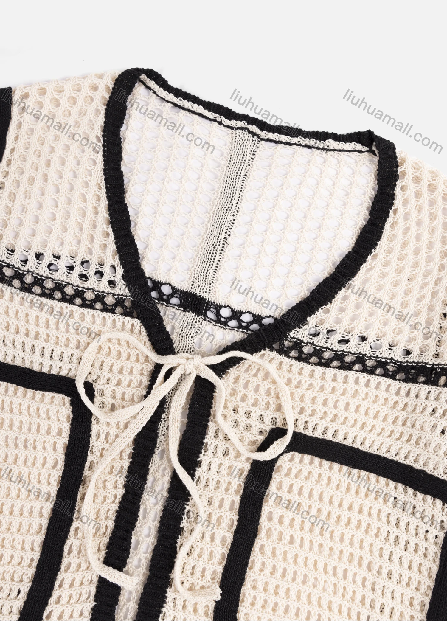 Wholesale Women's Casual Long Sleeve Splicing Hollow Out Drawstring Cover Up Cardigan A653# - Liuhuamall