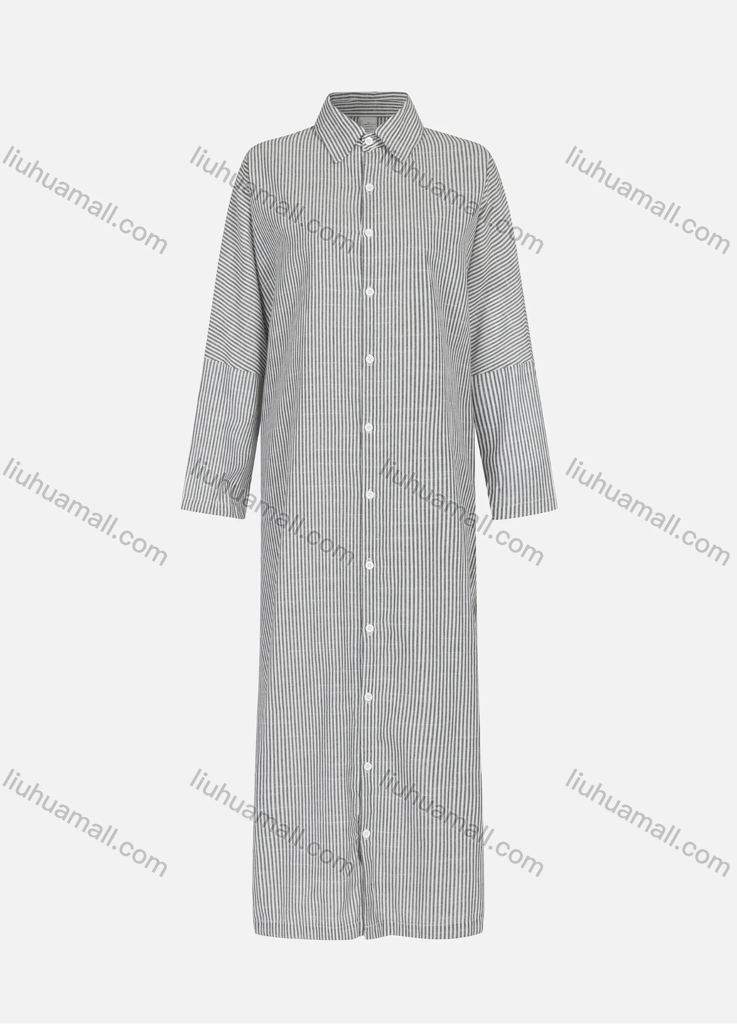 Wholesale Women's Casual Striped Long Sleeve Collared Splicing Button Down Maxi Shirt Dress 1345# - Liuhuamall