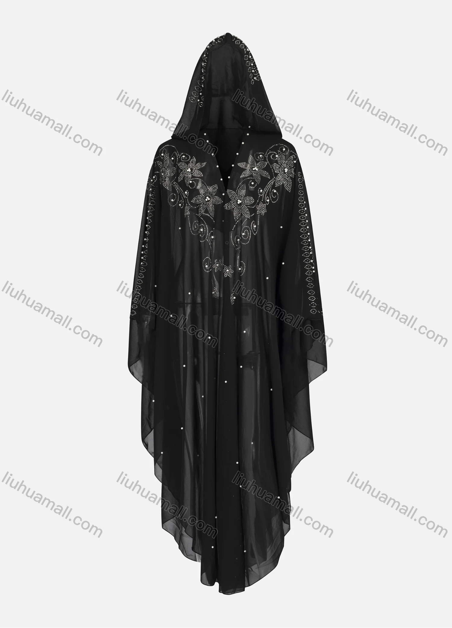Wholesale Women's Modest Muslim Sheer Mesh Embodery Floral Maxi Robe Dress 1647-1# - Liuhuamall