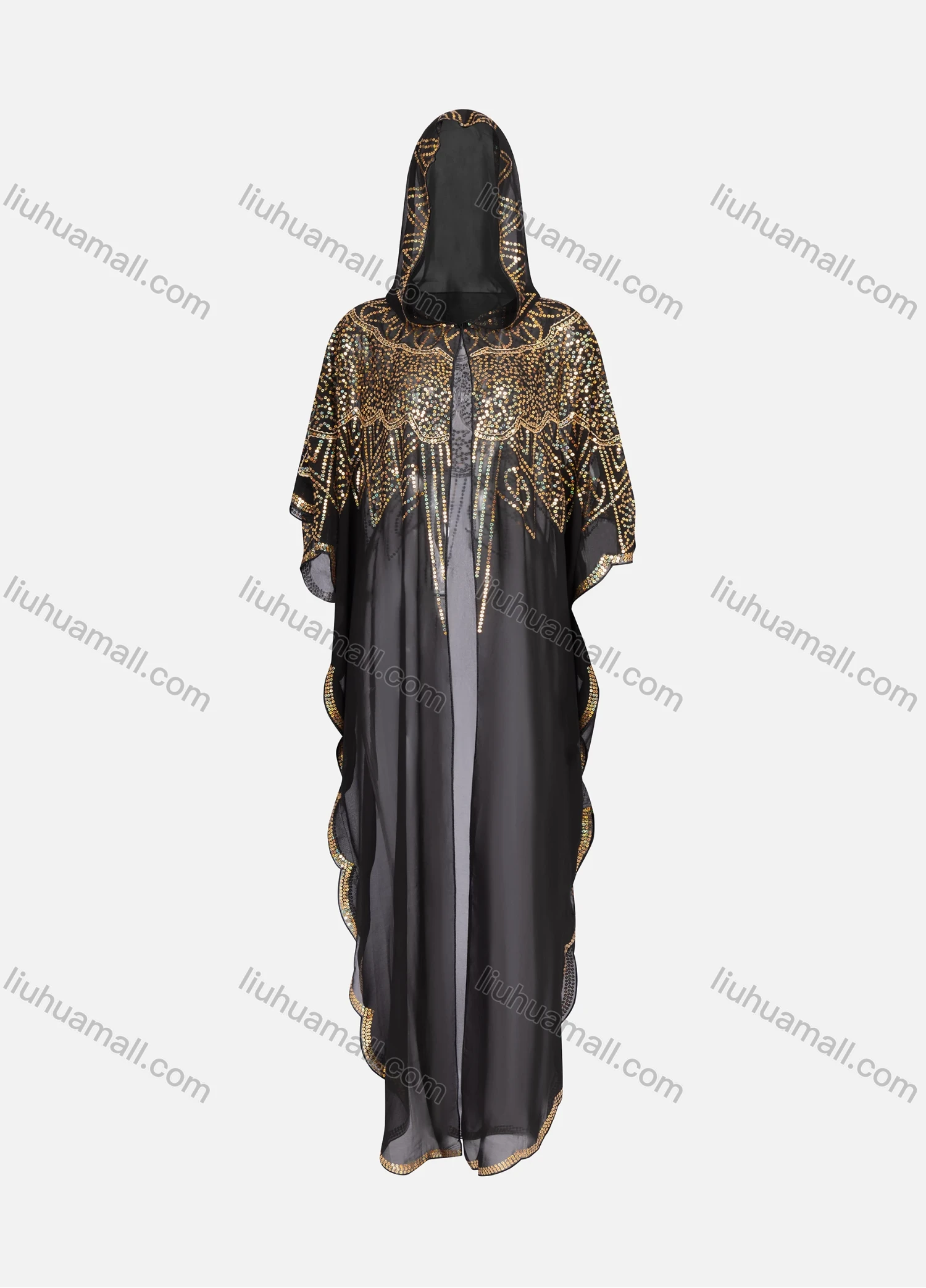 Wholesale Women's Modest Muslim Gold Thread Embodery Maxi Robe Dress 1647-3# - Liuhuamall