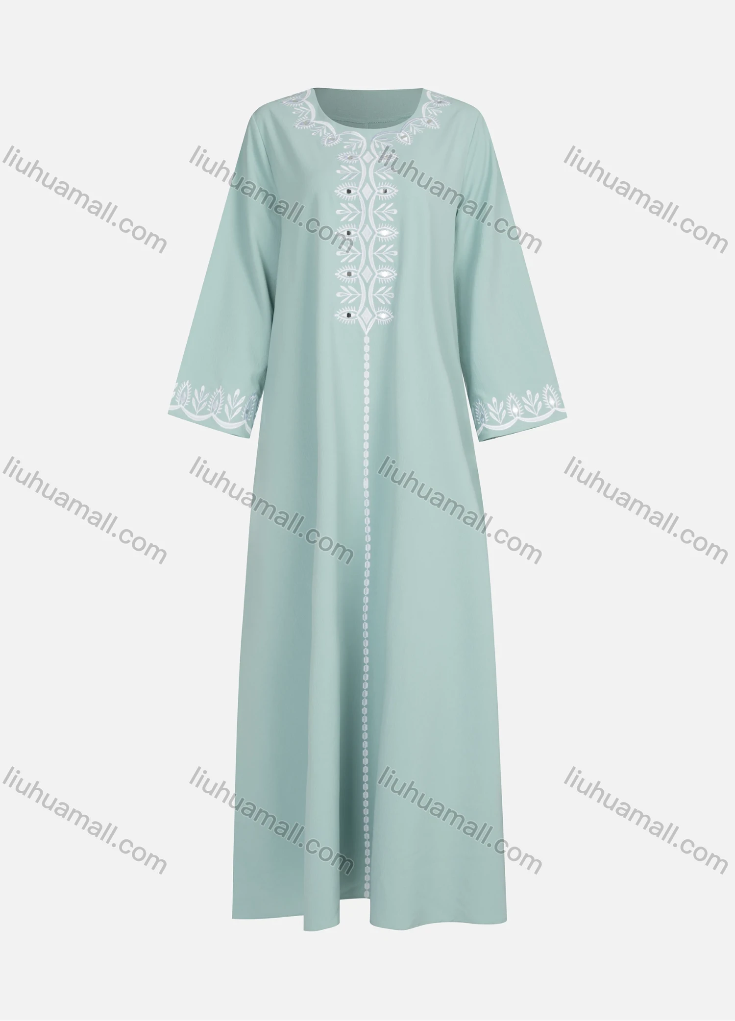 Wholesale Women's Casual Abstract Print Crew Neck Long Sleeve Abaya Dress AB250# - Liuhuamall