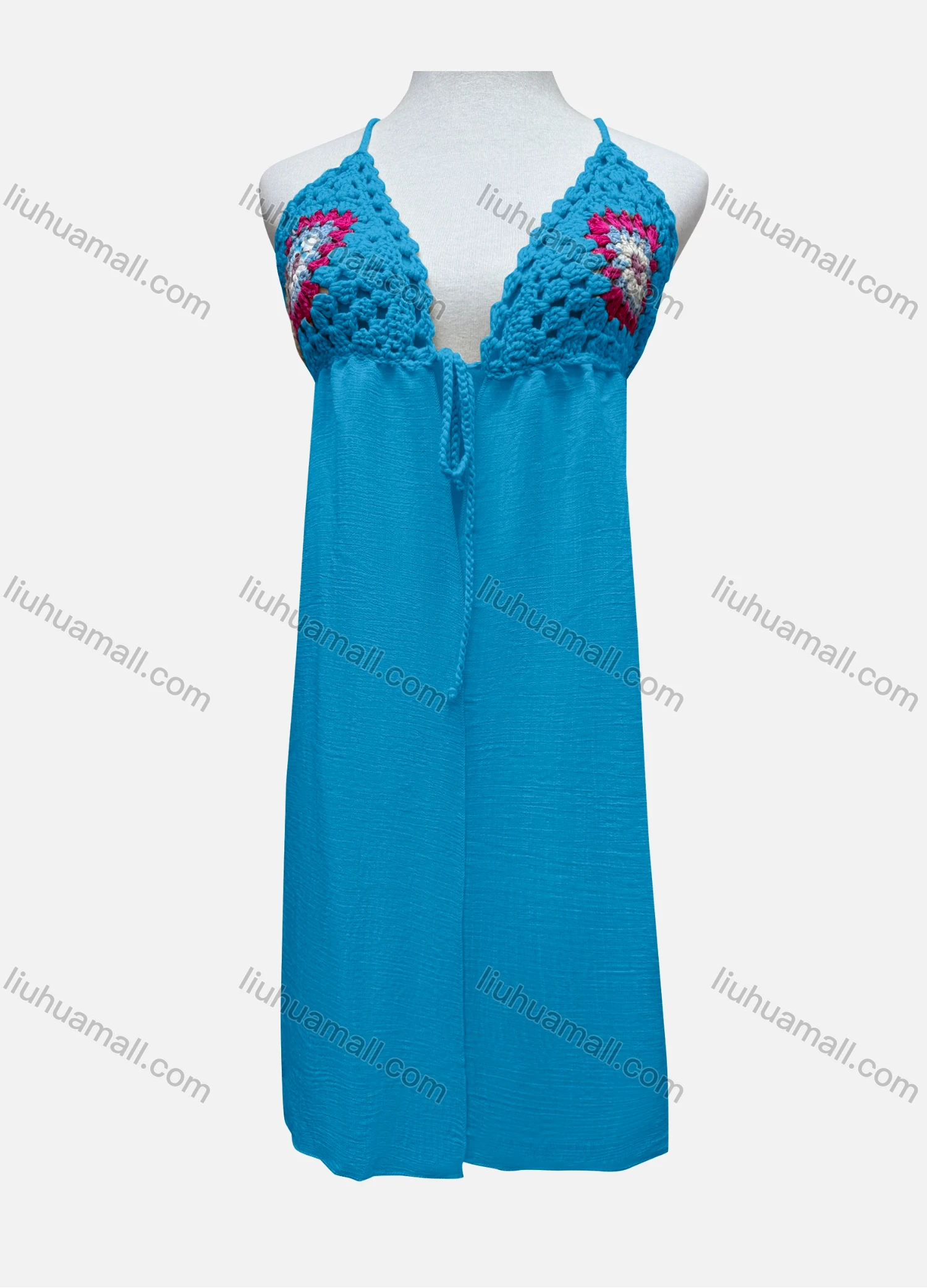 Wholesale Women's Vacation Sleeveless Crochet Drawstring Long Cardigan L031# - Liuhuamall