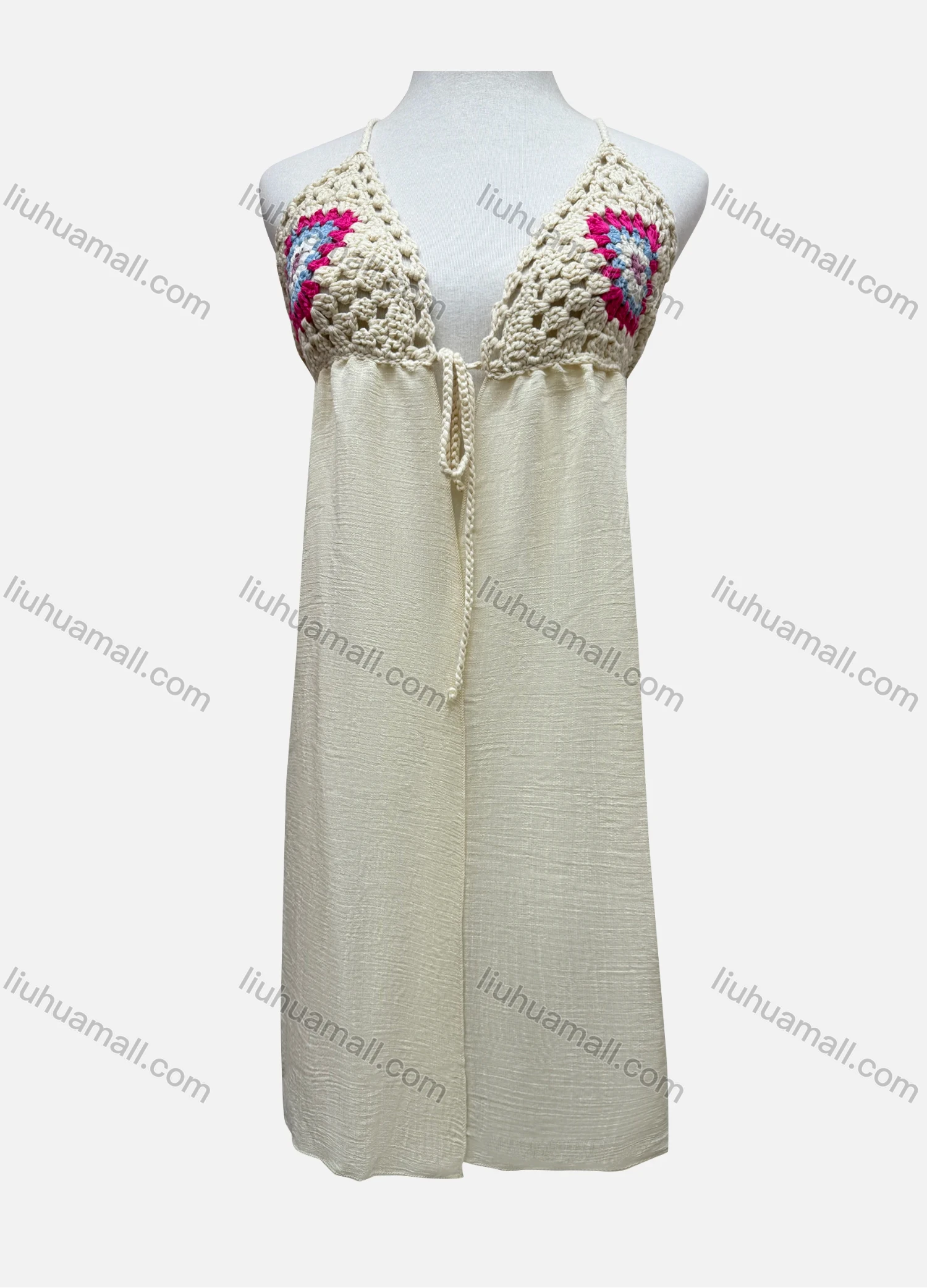 Wholesale Women's Vacation Sleeveless Crochet Drawstring Long Cardigan L031# - Liuhuamall