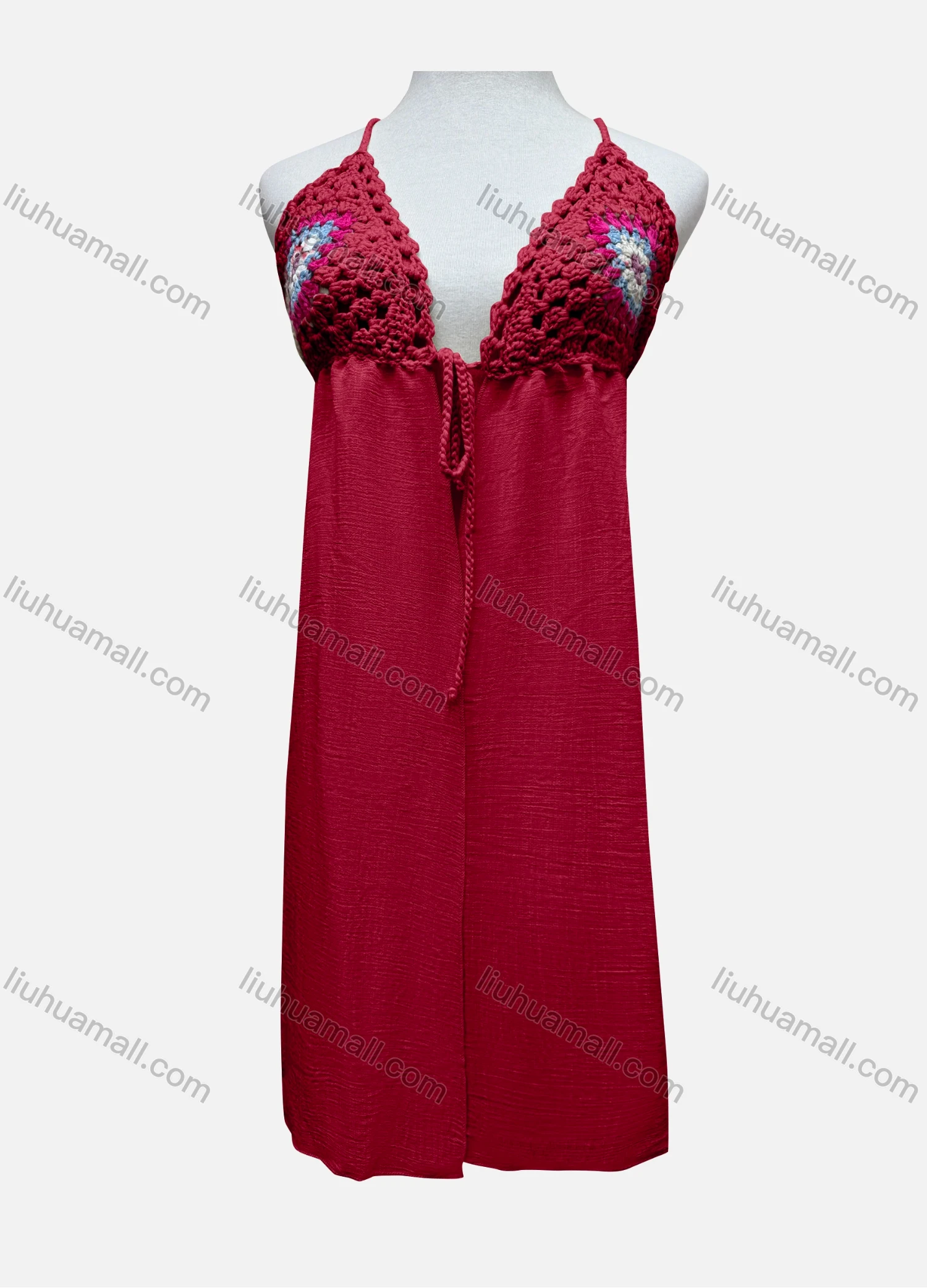 Wholesale Women's Vacation Sleeveless Crochet Drawstring Long Cardigan L031# - Liuhuamall