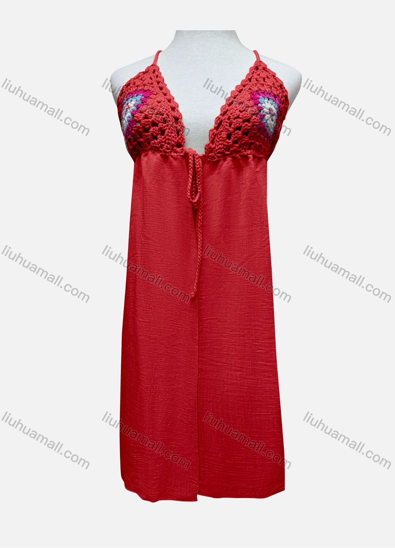 Wholesale Women's Vacation Sleeveless Crochet Drawstring Long Cardigan L031# - Liuhuamall