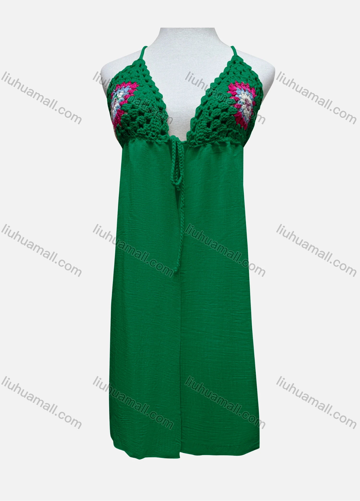 Wholesale Women's Vacation Sleeveless Crochet Drawstring Long Cardigan L031# - Liuhuamall