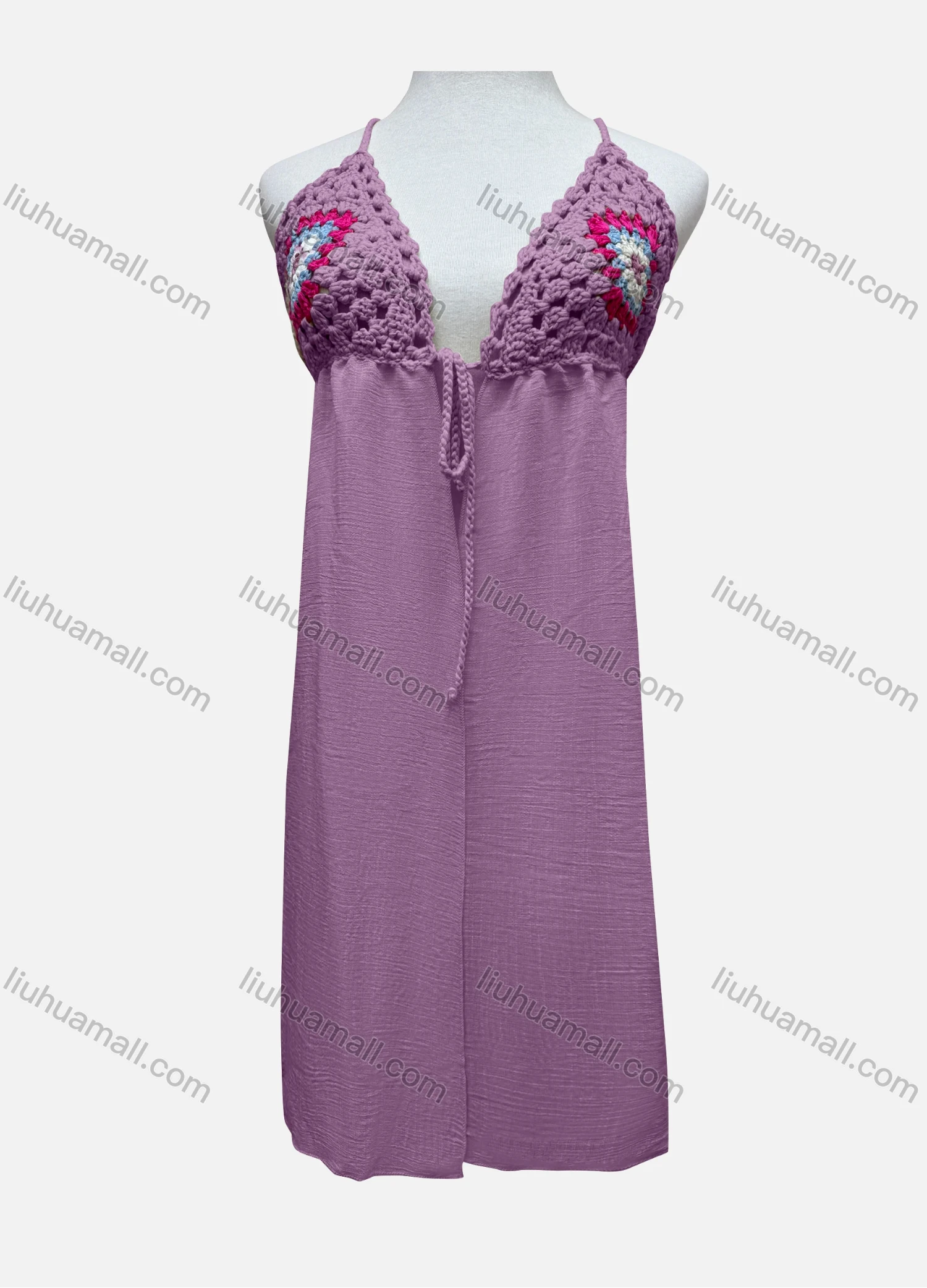 Wholesale Women's Vacation Sleeveless Crochet Drawstring Long Cardigan L031# - Liuhuamall