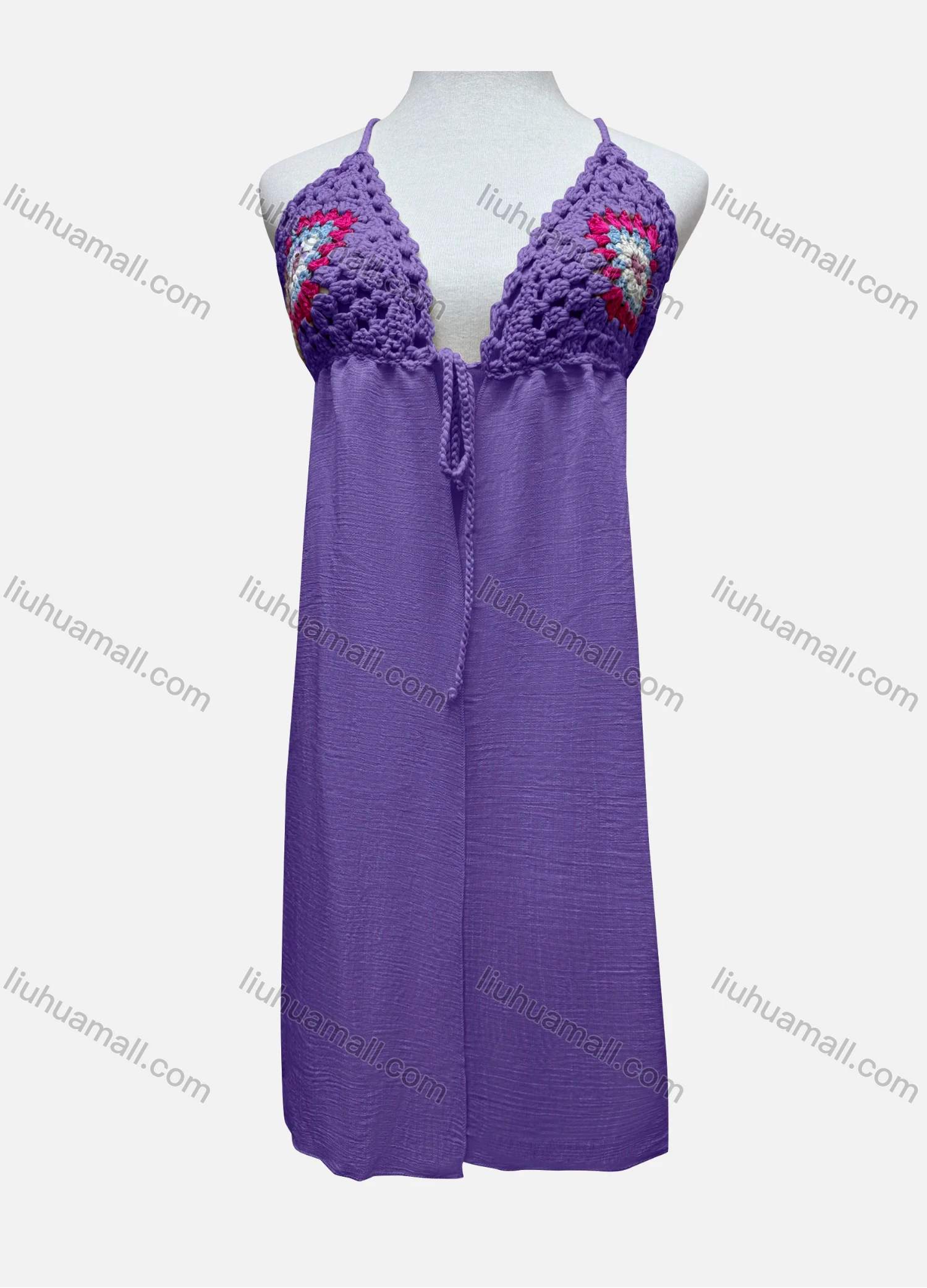 Wholesale Women's Vacation Sleeveless Crochet Drawstring Long Cardigan L031# - Liuhuamall