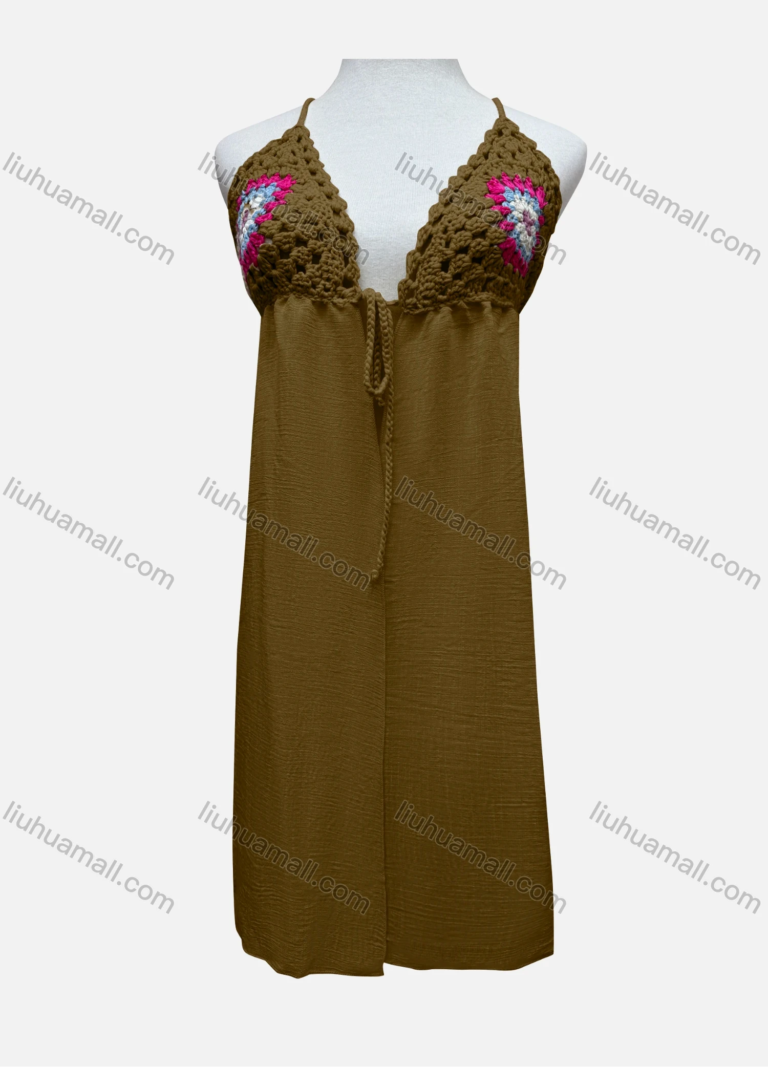 Wholesale Women's Vacation Sleeveless Crochet Drawstring Long Cardigan L031# - Liuhuamall