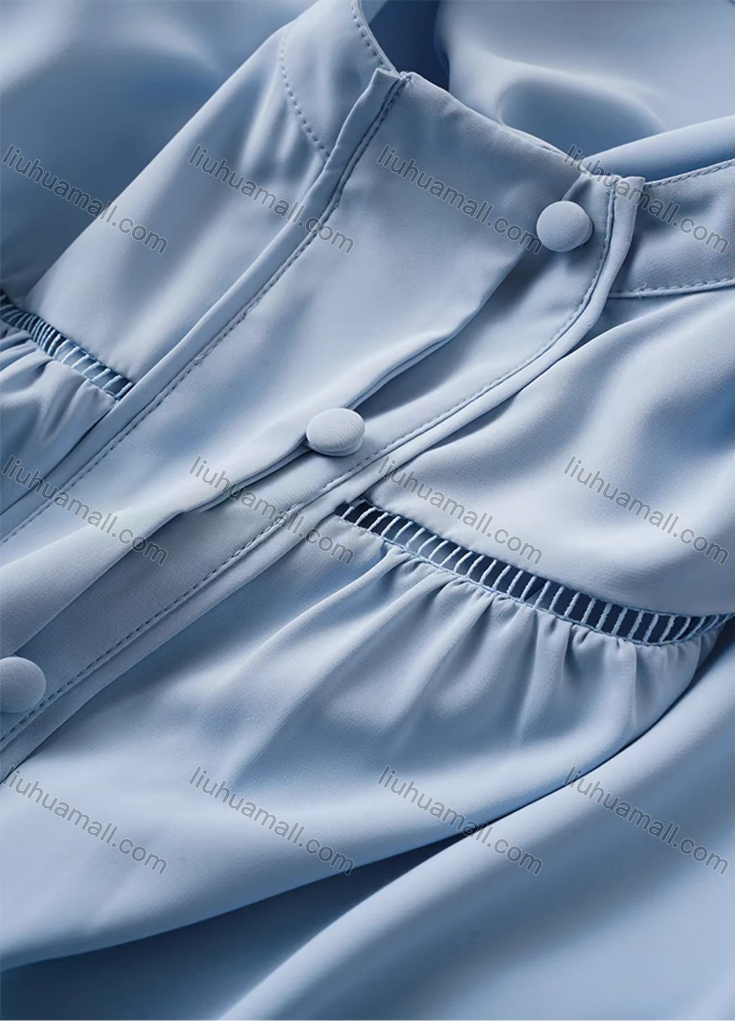 Wholesale Women's Casual Plain Half Sleeve Crew Neck Button Down Ruched Curved Hem Blouse - Liuhuamall