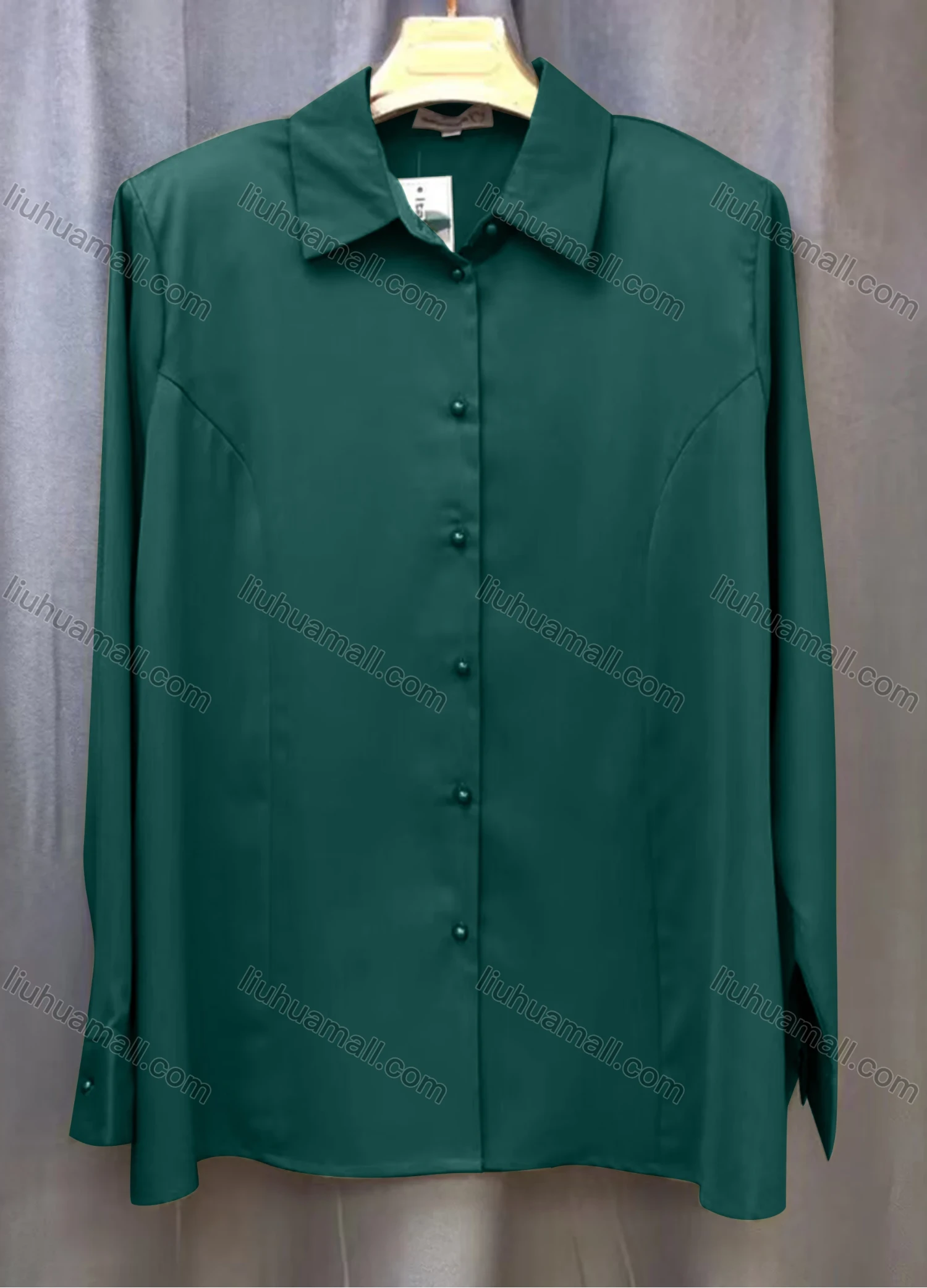 Wholesale Women's Casual Plain Long Sleeve Collared Button Down Shirt With Shoulder Pads - Liuhuamall