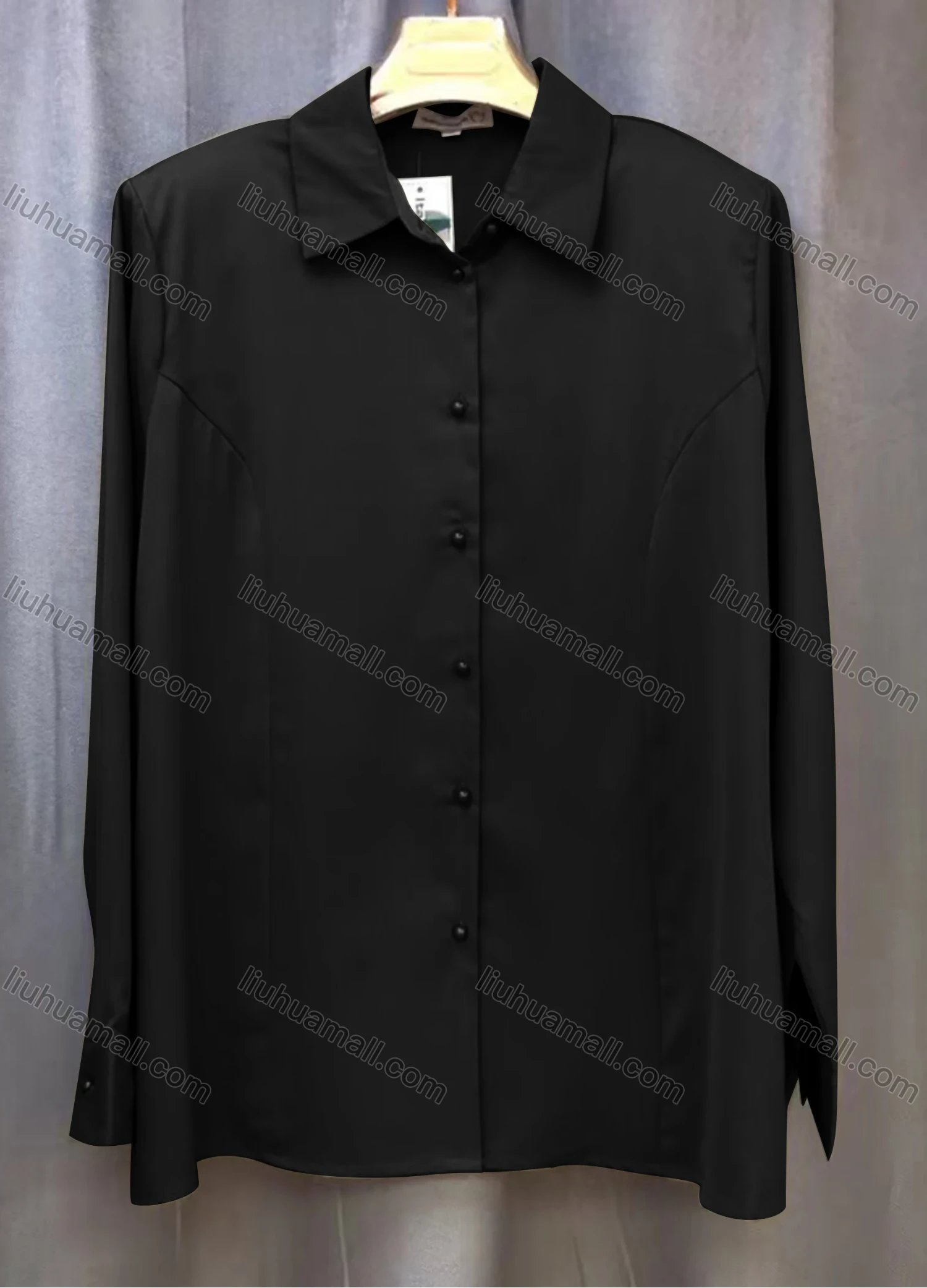 Wholesale Women's Casual Plain Long Sleeve Collared Button Down Shirt With Shoulder Pads - Liuhuamall