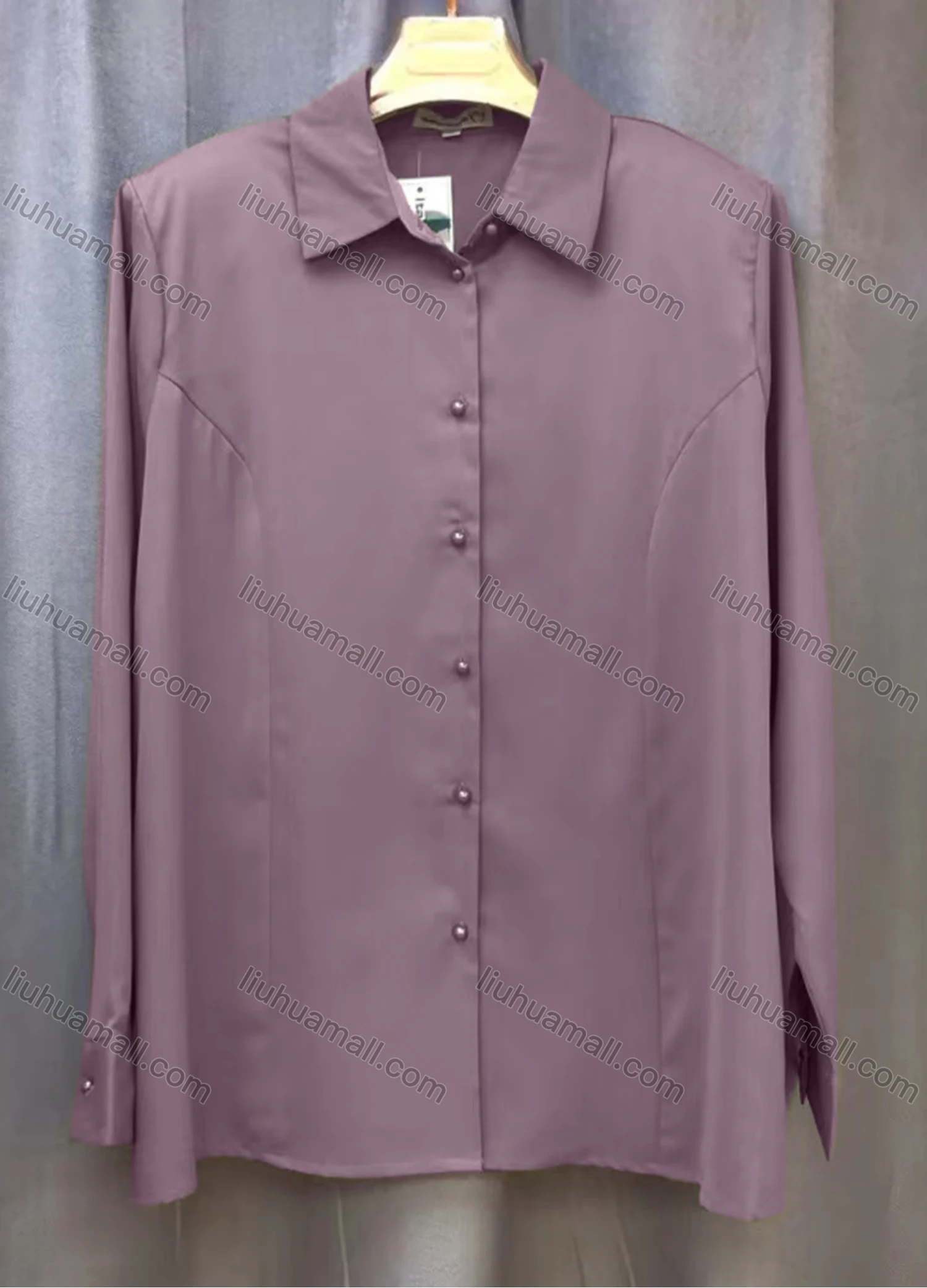 Wholesale Women's Casual Plain Long Sleeve Collared Button Down Shirt With Shoulder Pads - Liuhuamall