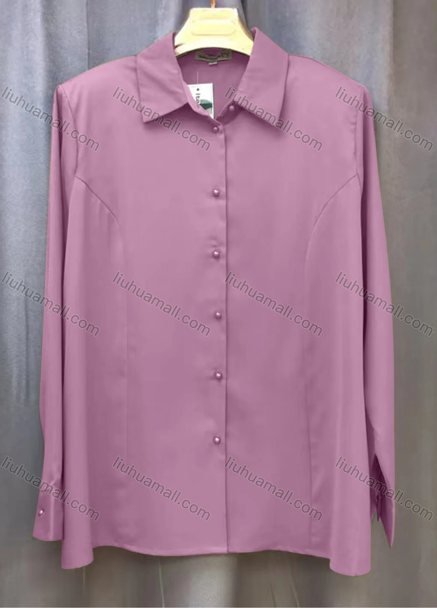 Wholesale Women's Casual Plain Long Sleeve Collared Button Down Shirt With Shoulder Pads - Liuhuamall