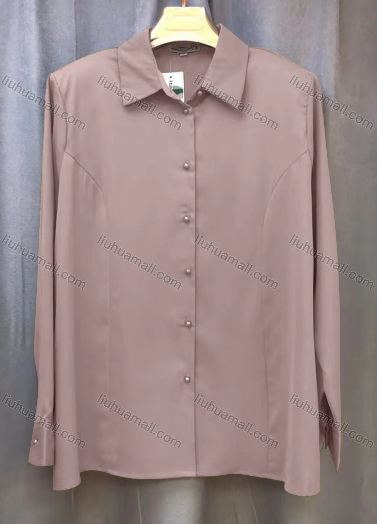 Wholesale Women's Casual Plain Long Sleeve Collared Button Down Shirt With Shoulder Pads - Liuhuamall