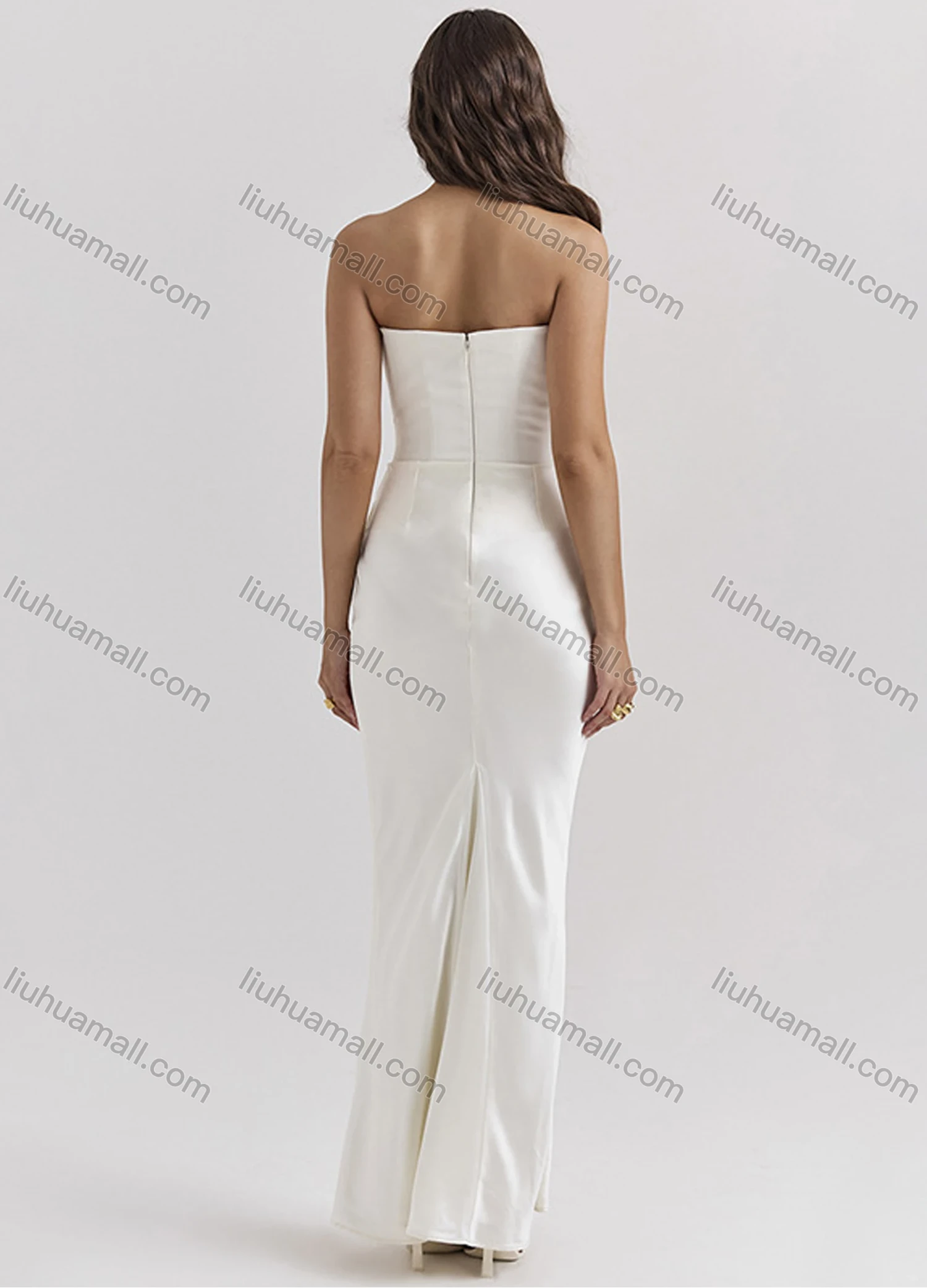 Wholesale Women's Sexy Strapless Plain Open Back Floor Length Evening Dress - Liuhuamall