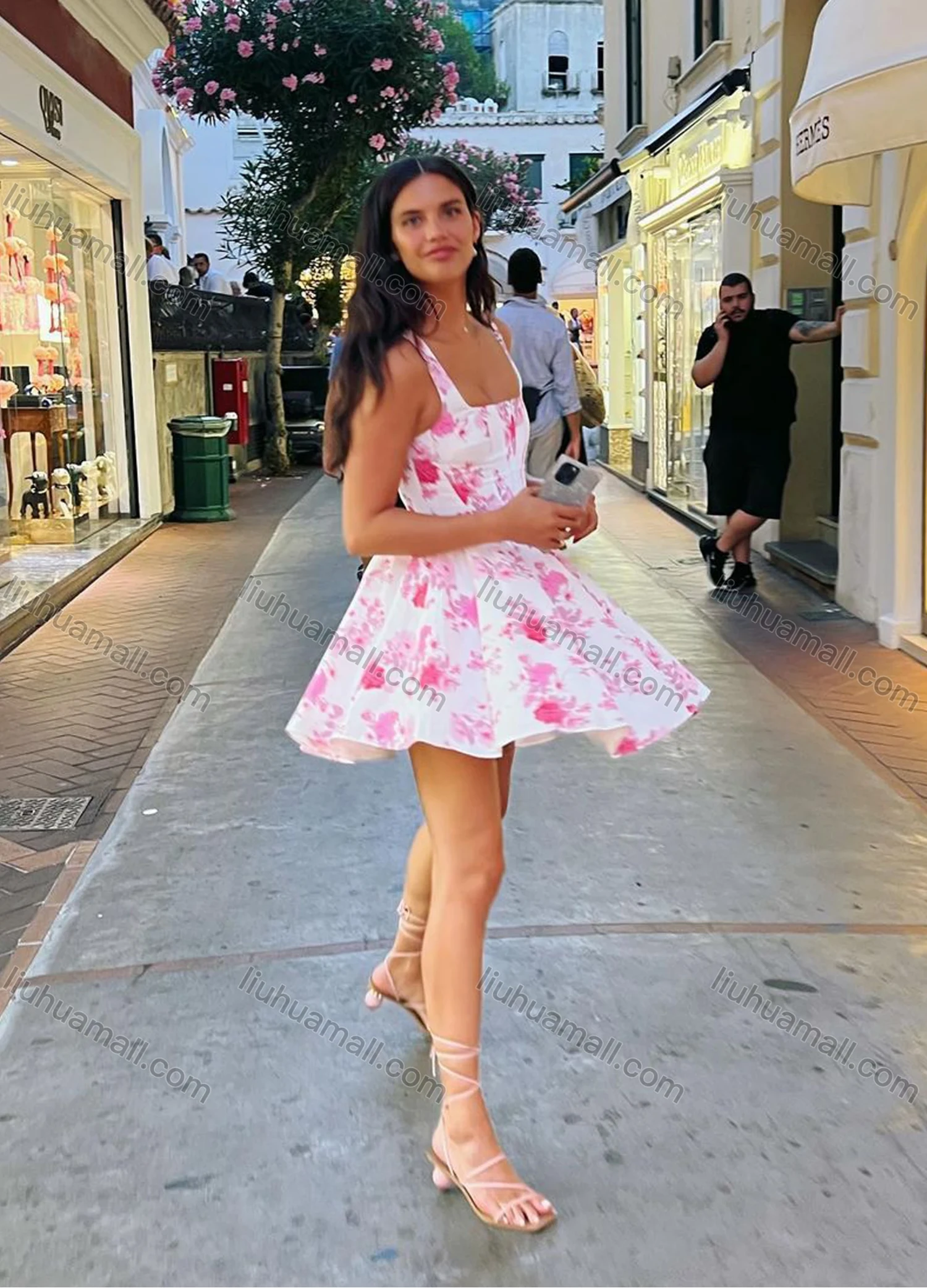 Wholesale Women's Casual Straps Ditsy Floral Allover Short Dress - Liuhuamall